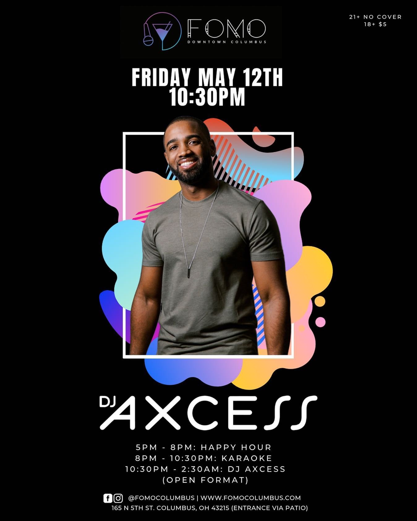 From OSU games, Crew Games, to Nightlife, 
One of COLUMBUS&rsquo;S BEST, @djaxcessmusic will be gracing the FOMO stage this Friday night right after karaoke @10:30PM! You definitely won&rsquo;t wanna miss his talents!! Style: Open Format
.
.
.
.
#FOM