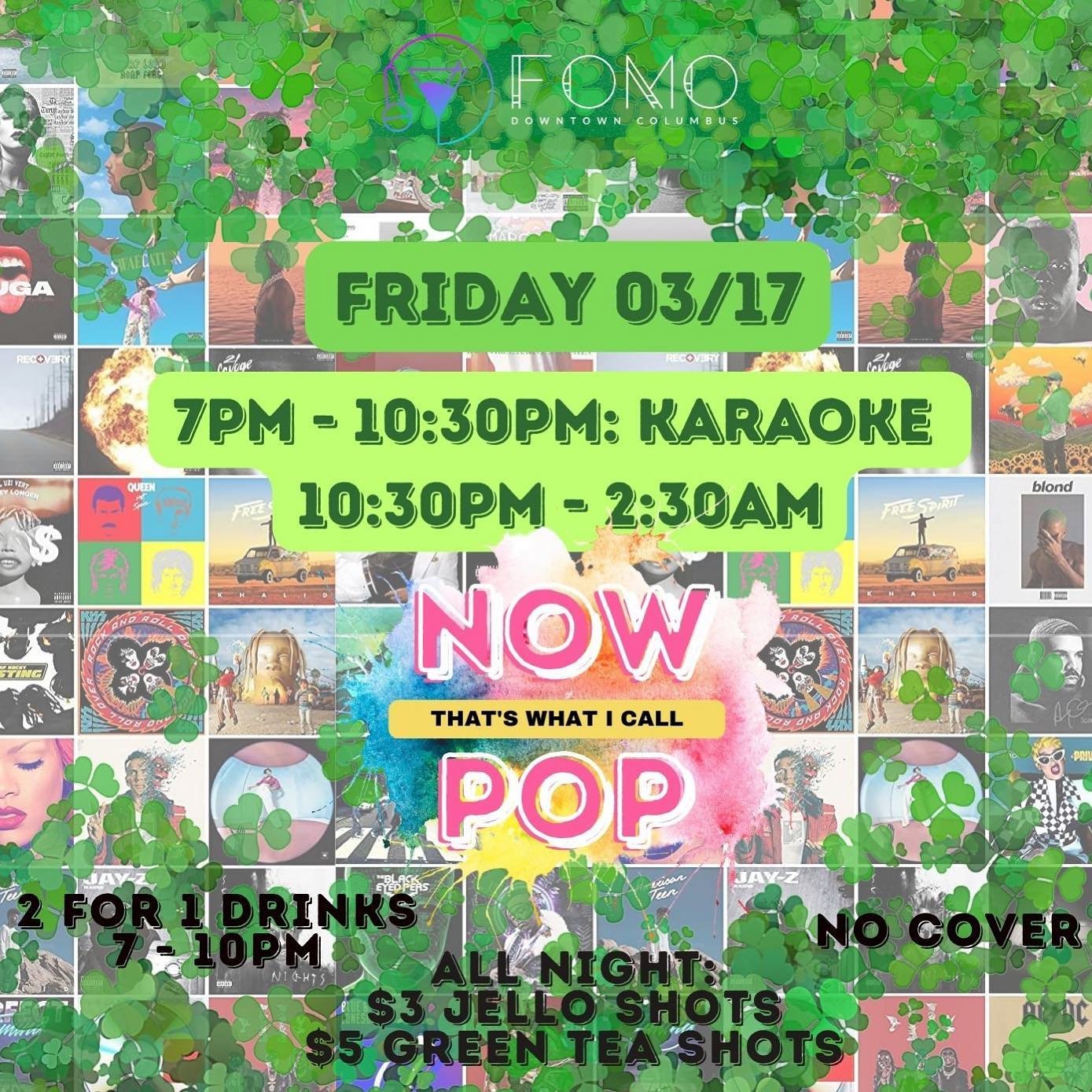 All this green means first sign of spring ☀️St. Patrick&rsquo;s Day 🍀🍻 $3 Jello Shots $5 Green Tea Shots ALL NIGHT LONG 😝
.
.
.
.
#FOMO #FOMOcolumbus #columbus #ohio #614 #stpatricksday #stpattysday #downtown #shortnorth #bar #lounge #drink #james