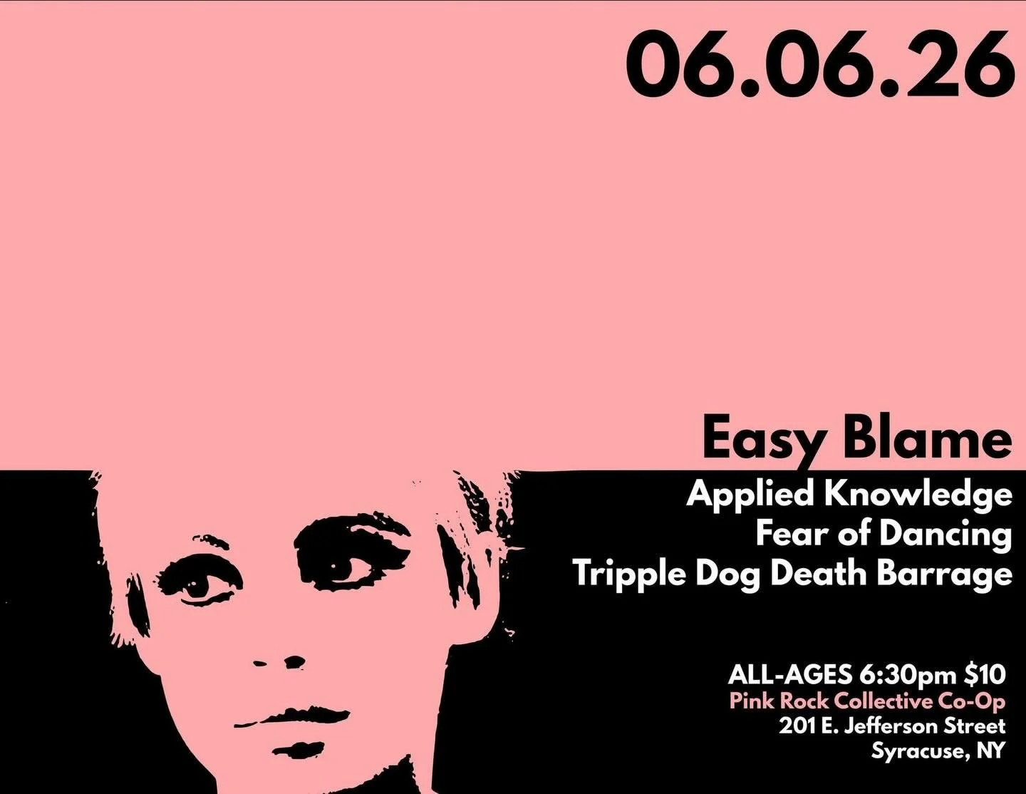 This Saturday! Syracuse,NY. Come say hi. #free #allages 
With @tripledogdeathbarrage @fearofdancingmusic and @easyblame at @pinkrockculturecoop