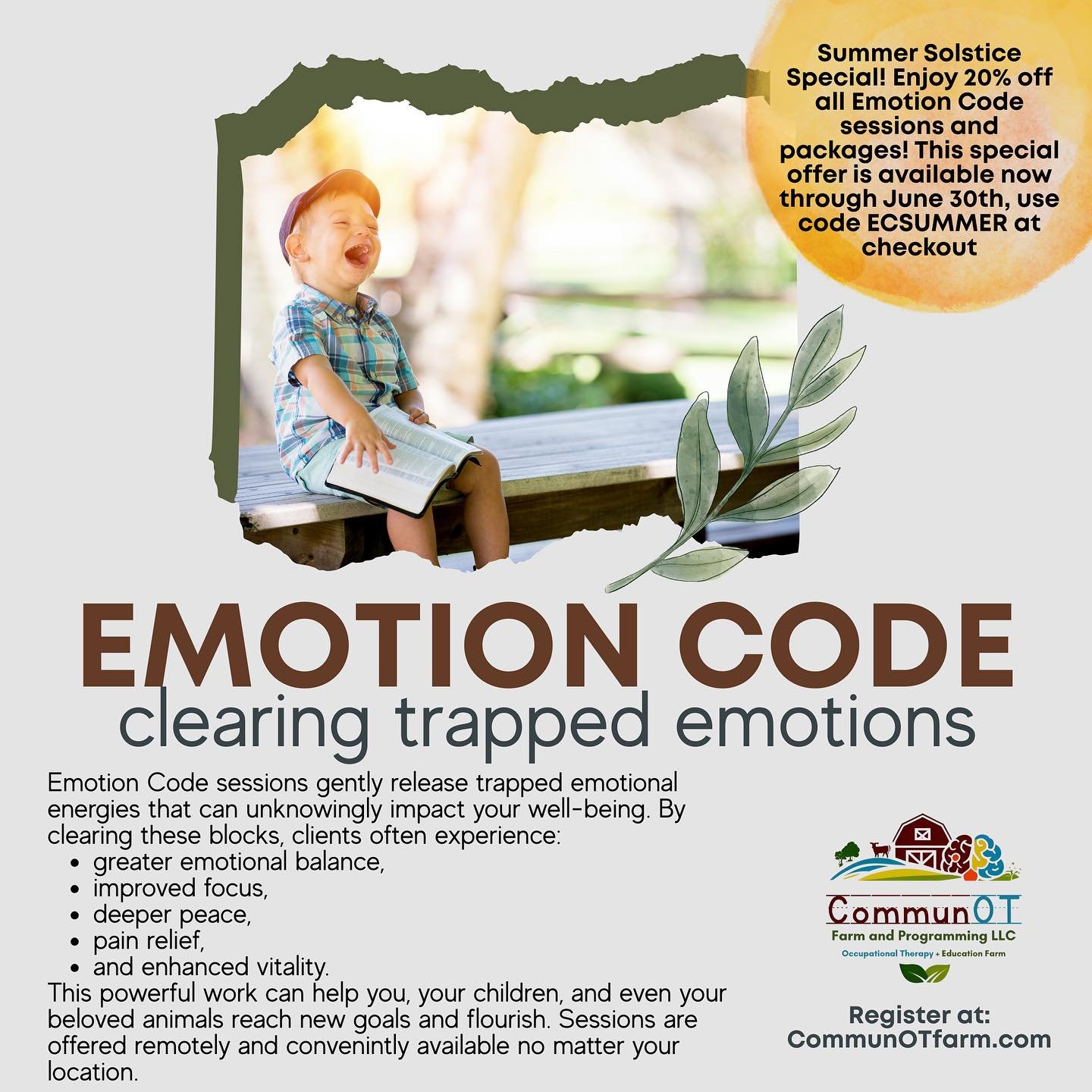 Just like a garden needs good soil to flourish, our inner landscape benefits from clearing! 🌱 Discover Emotion Code at CommunOT Farm &amp; Programming &ndash; a gentle way to release trapped emotional energies that can impact your focus, peace, and 