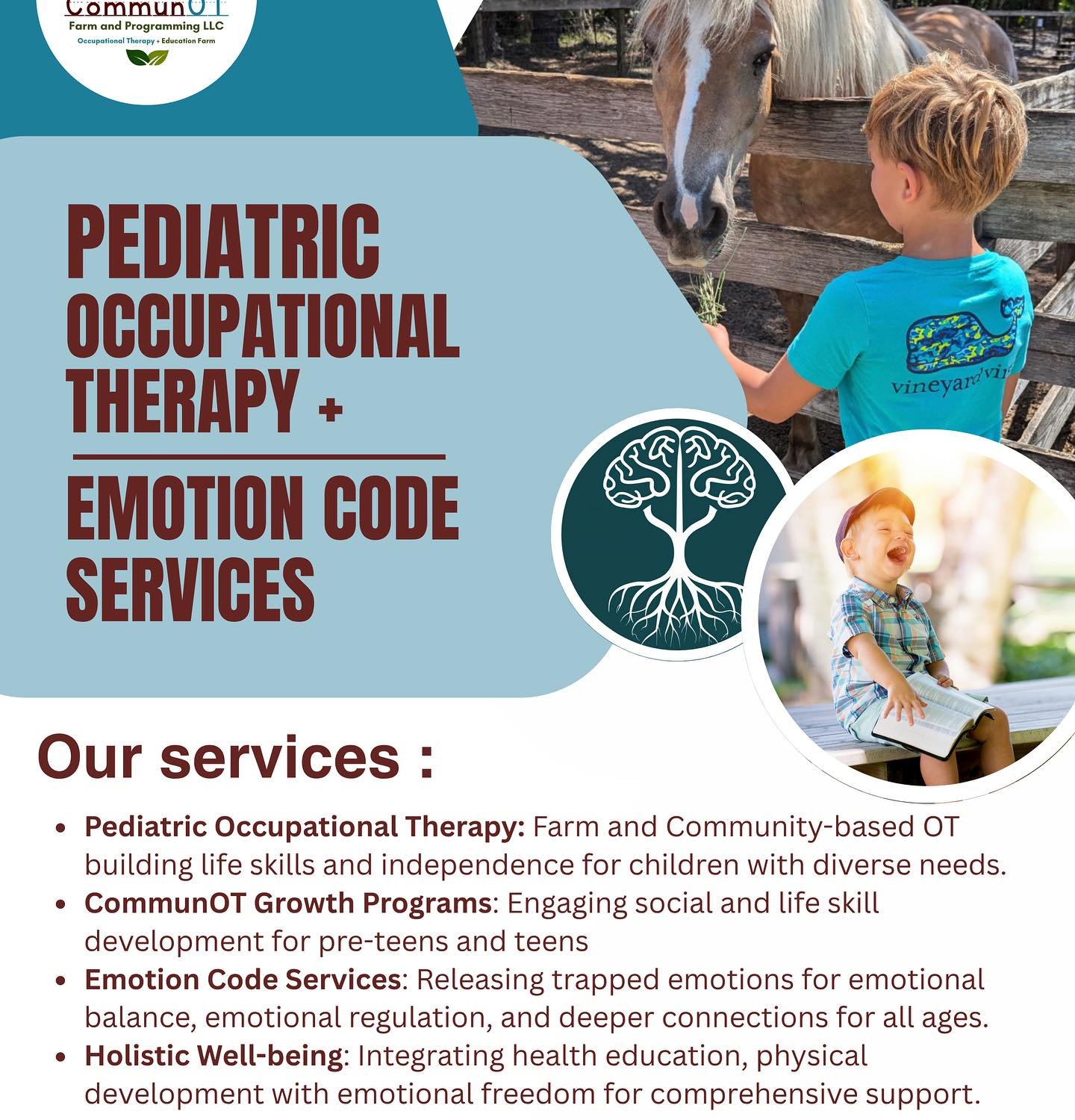 As parents, we all want our kids to thrive, and sometimes, that means finding the right support to help them truly blossom. At CommunOT Farm and Programming, we offer a unique blend of services designed to nurture your child&rsquo;s development and f