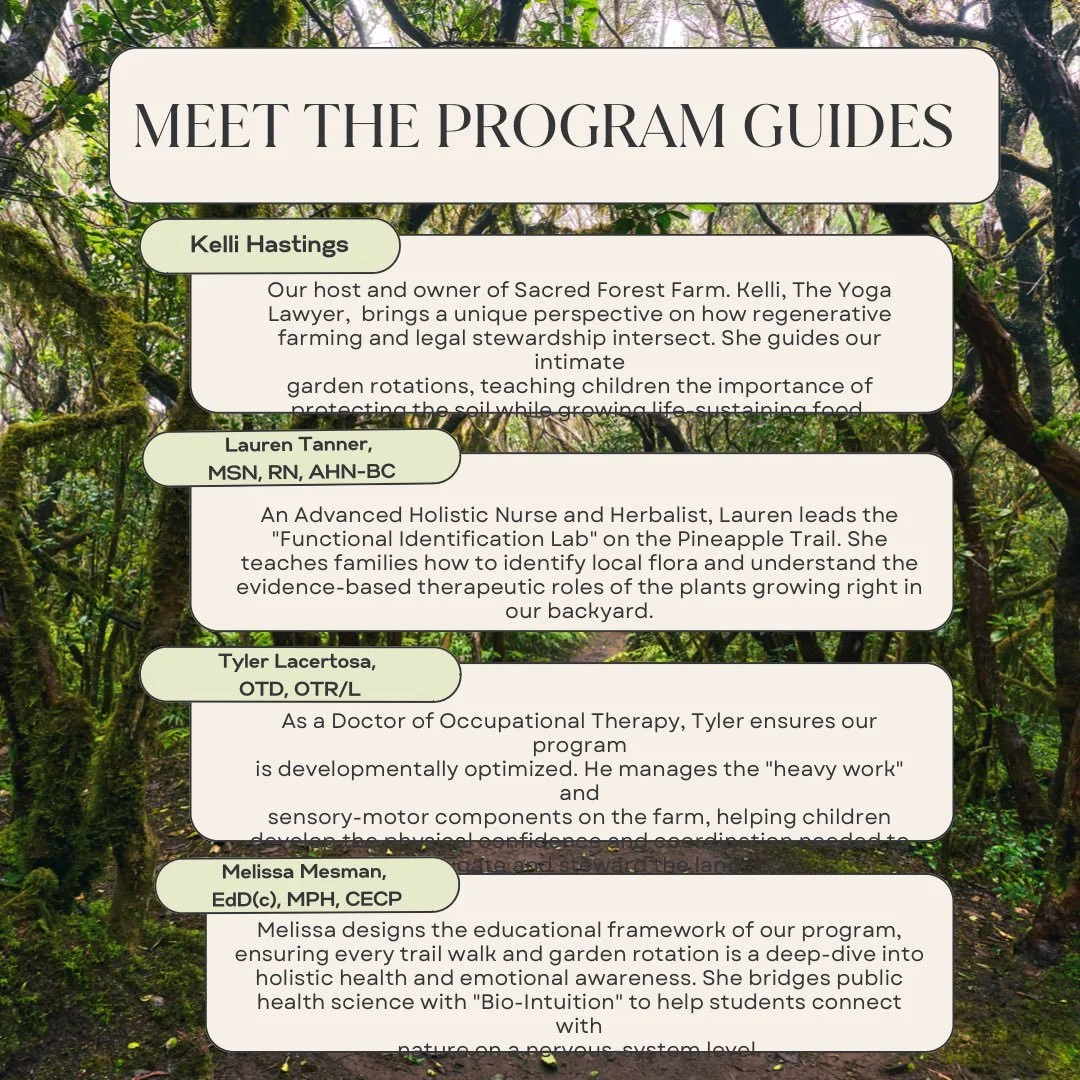 Less than one week until our Guided Forest Walk and Garden exploration! Have you met the program guides? From holistic nurse herbalist, to occupational therapist, health educator and a lawyer who has turned her land into a sanctuary! Participants wil