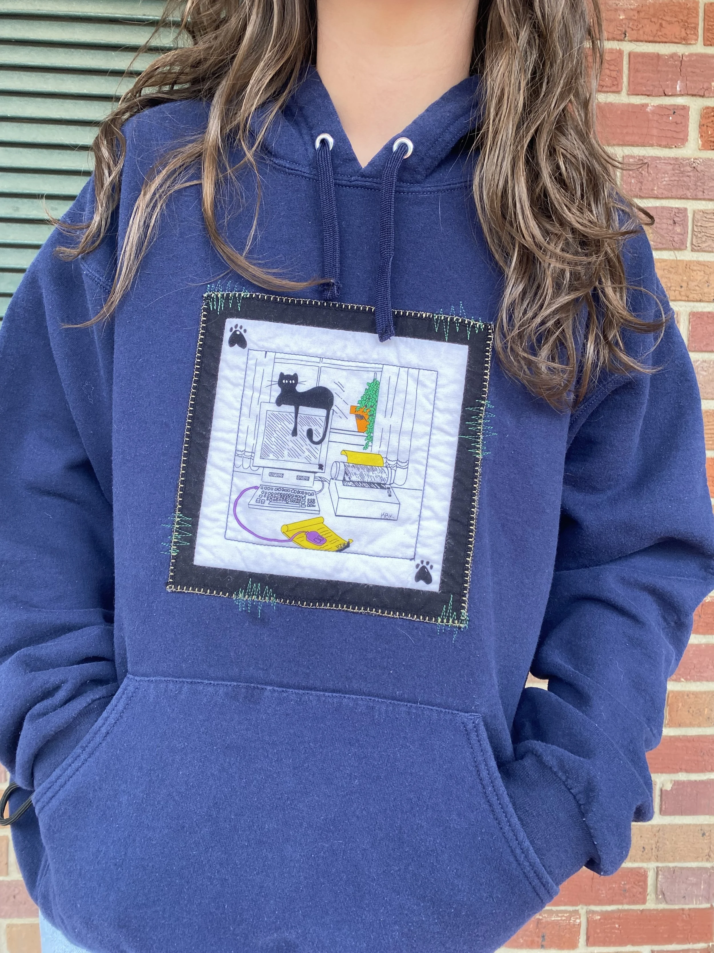 Computer Cat Hoodie Rework - L