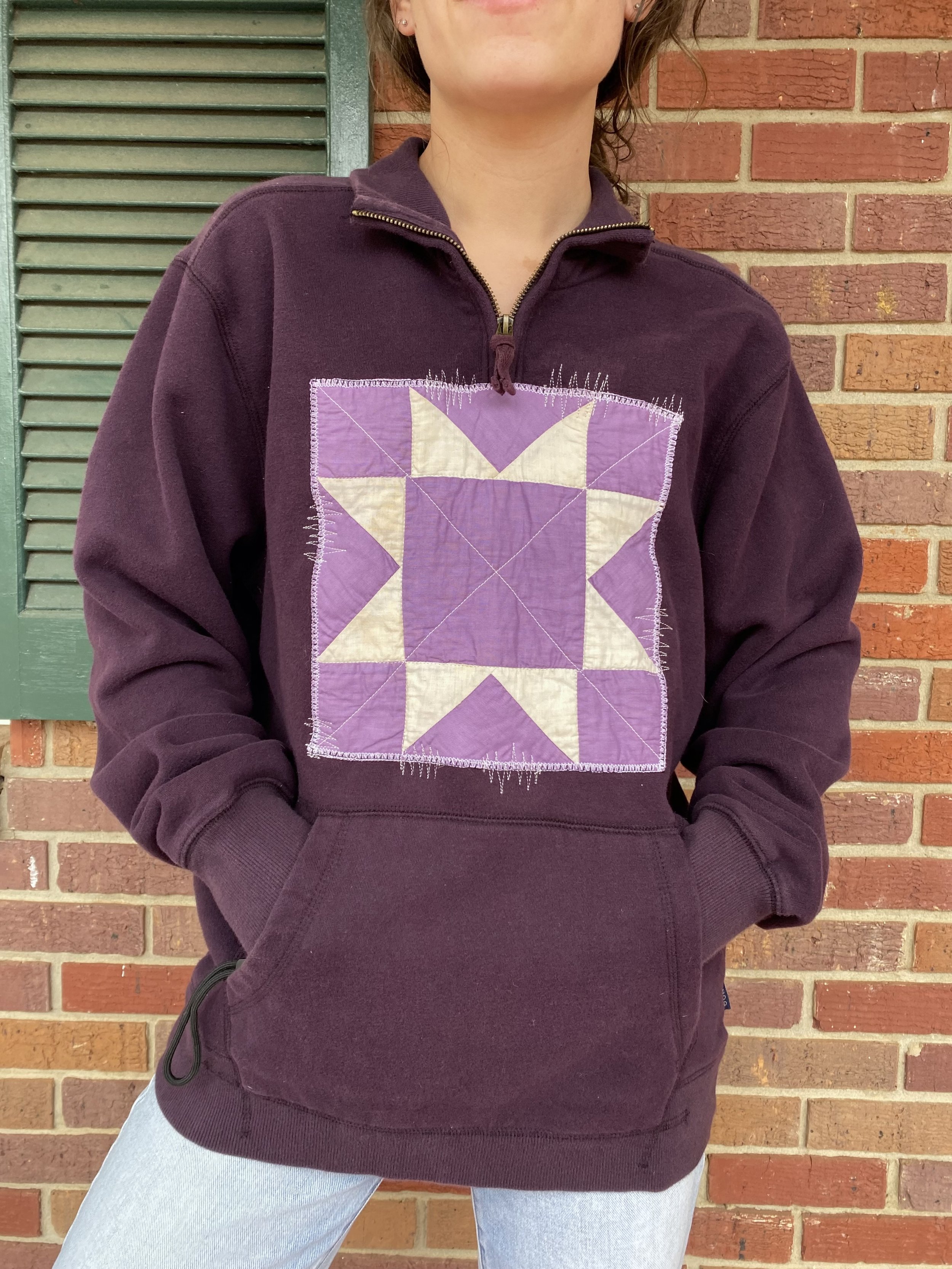 Lucy Quilt Patch Quarter Zip Sweatshirt - M