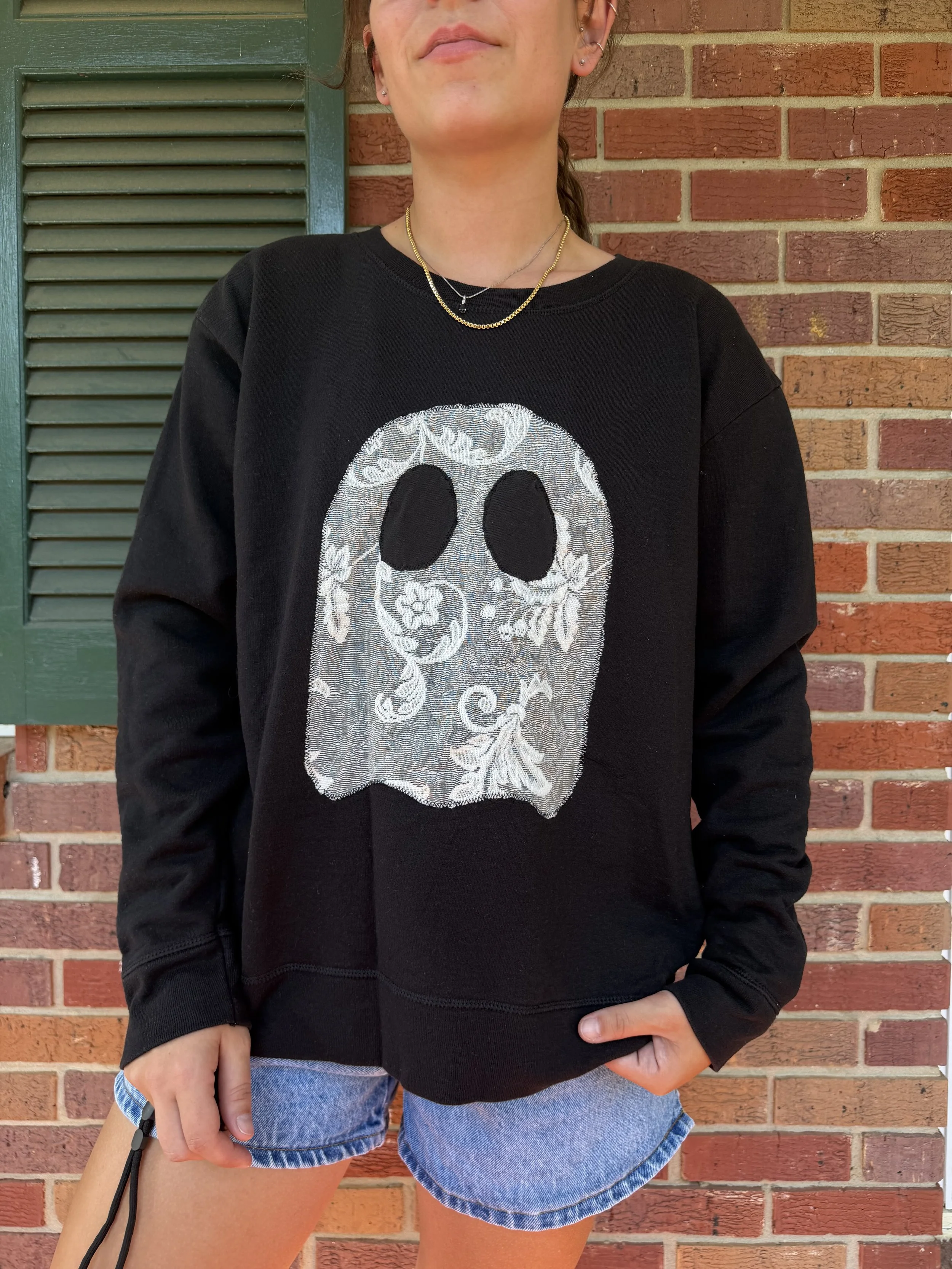 Lace Ghost Sweatshirt (Black) - XL (fits smaller, more like a L)