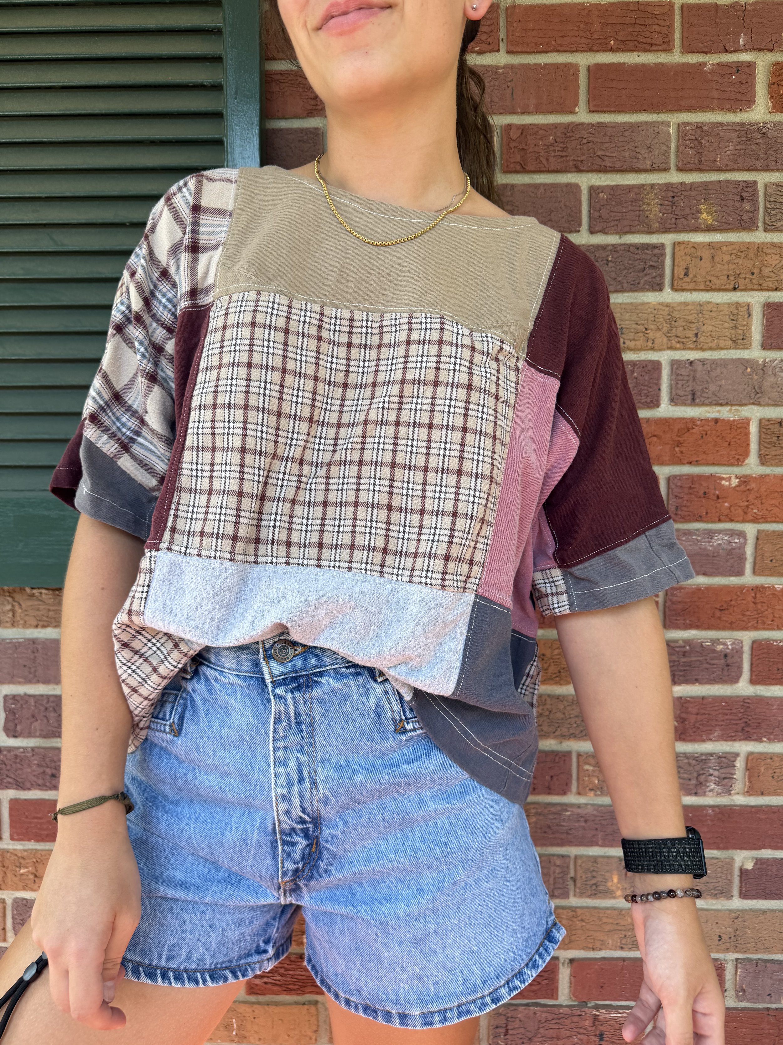 Campfire Patchwork Shirt (Maroon/Tan) - M/L
