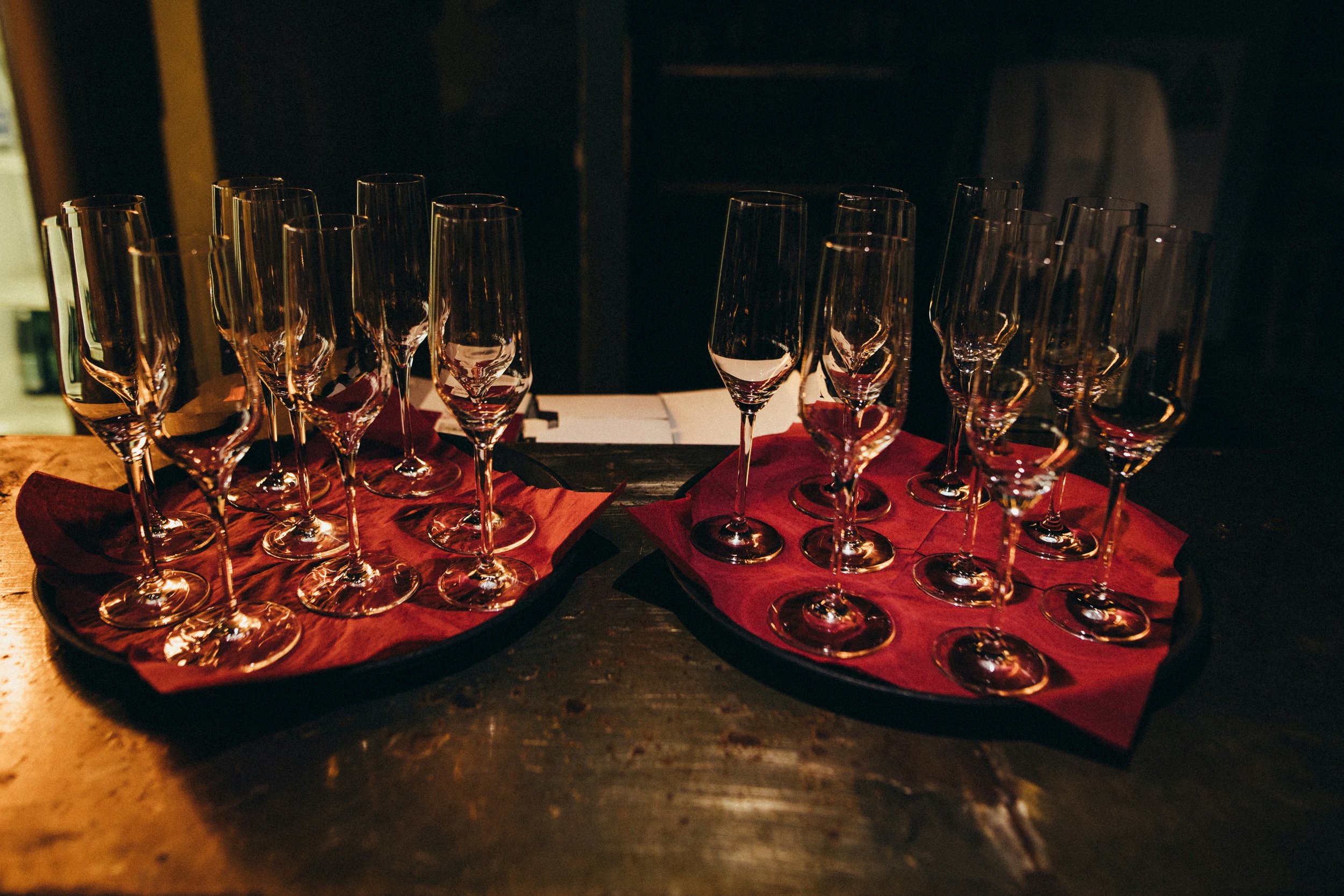 A selection of wine glasses arranged and ready for a home wine tasting experience.