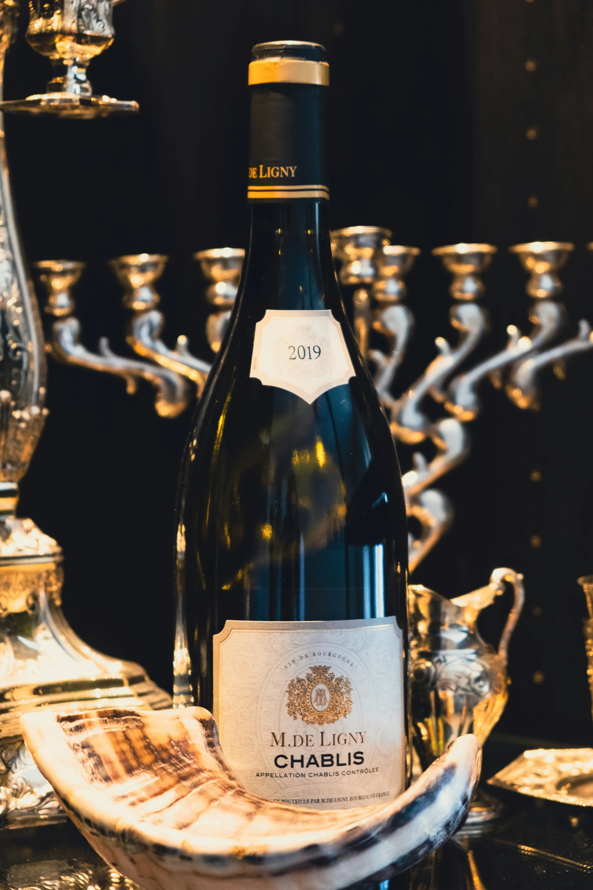 Bottle of Chablis Chardonnay from Burgundy, France displayed in an elegant setting, showcasing one of the region’s most renowned mineral-driven white wines.