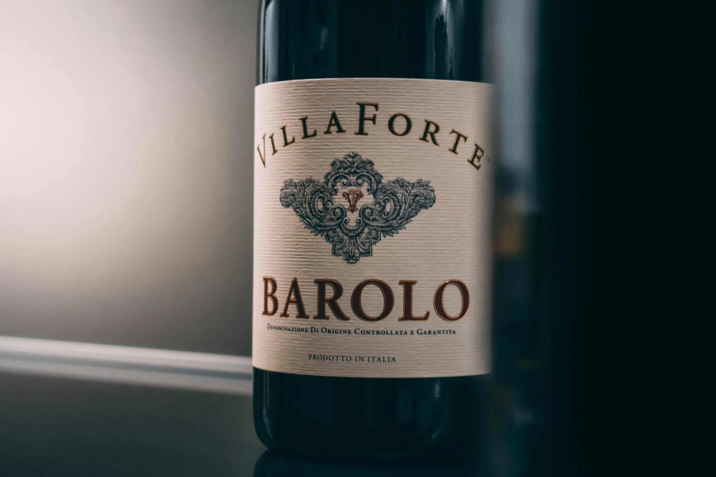 Close-up of a Barolo wine bottle label from Italy, highlighting Villaforte Barolo as an example of premium Italian red wine