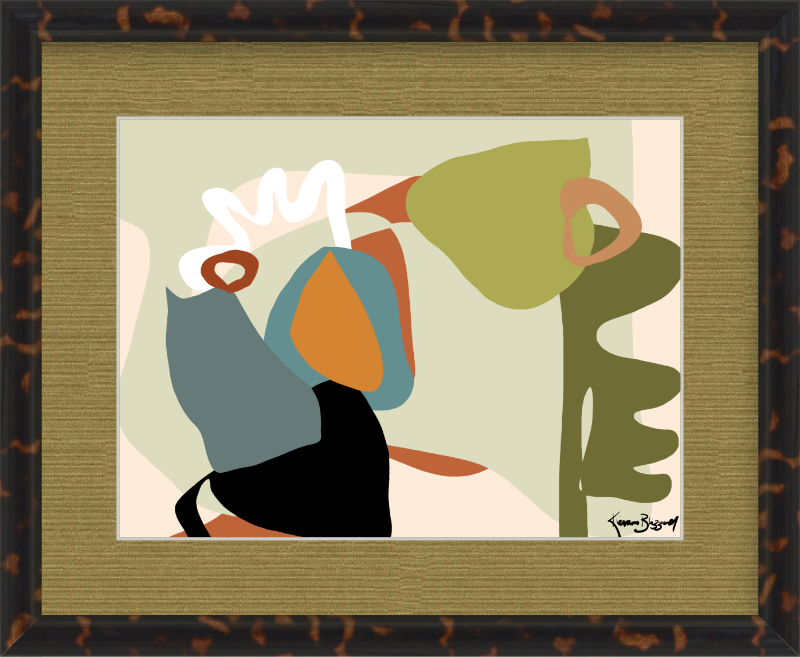 12x9 16.9x13.9 contemporary garden abstract print with olive silk mat and tortoise shell frame