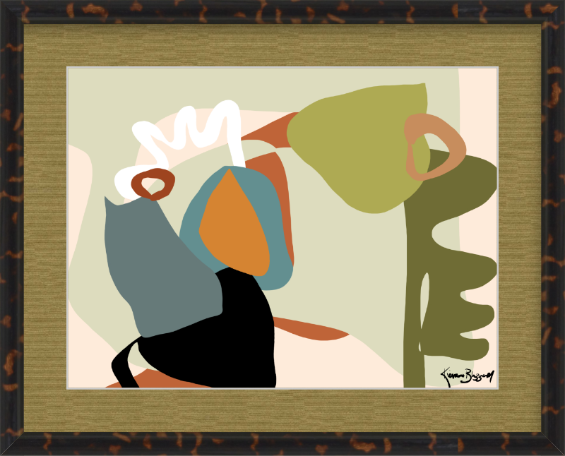 16x12 20.9x16.9 contemporary garden abstract print with olive silk mat and tortoise shell frame
