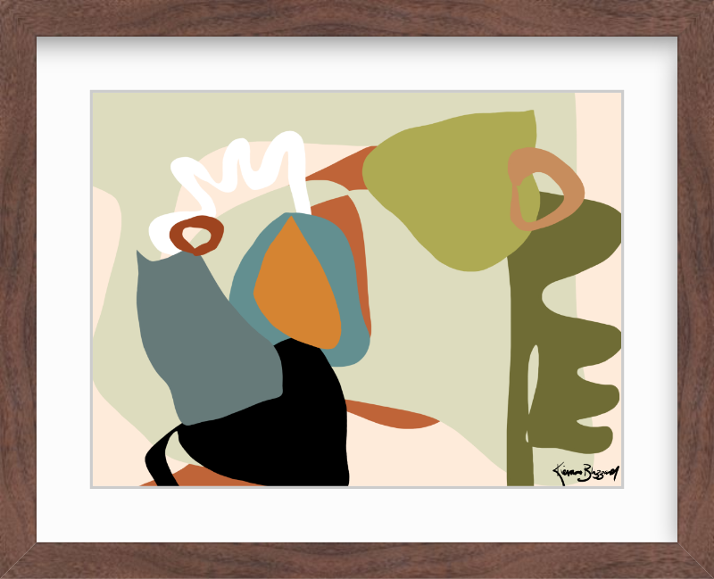 12x9 16x13 contemporary garden abstract print with white mat and solid walnut gallery frame
