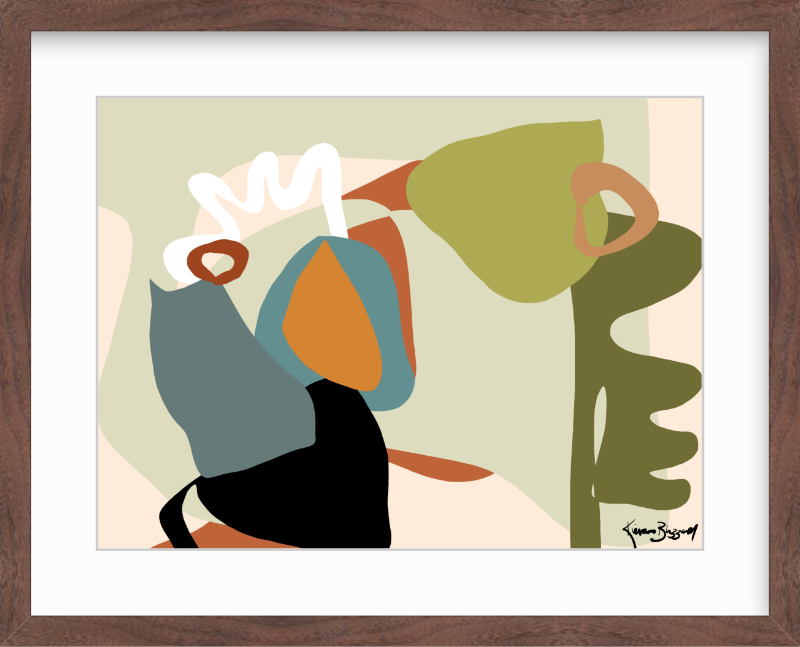 16x12 21x17 contemporary garden abstract print with white mat and solid walnut gallery frame