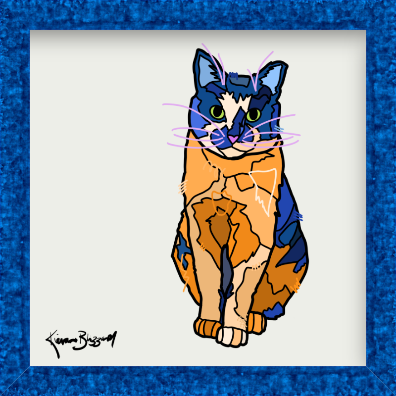 Blue & Orange Bunny Cat Square Print
