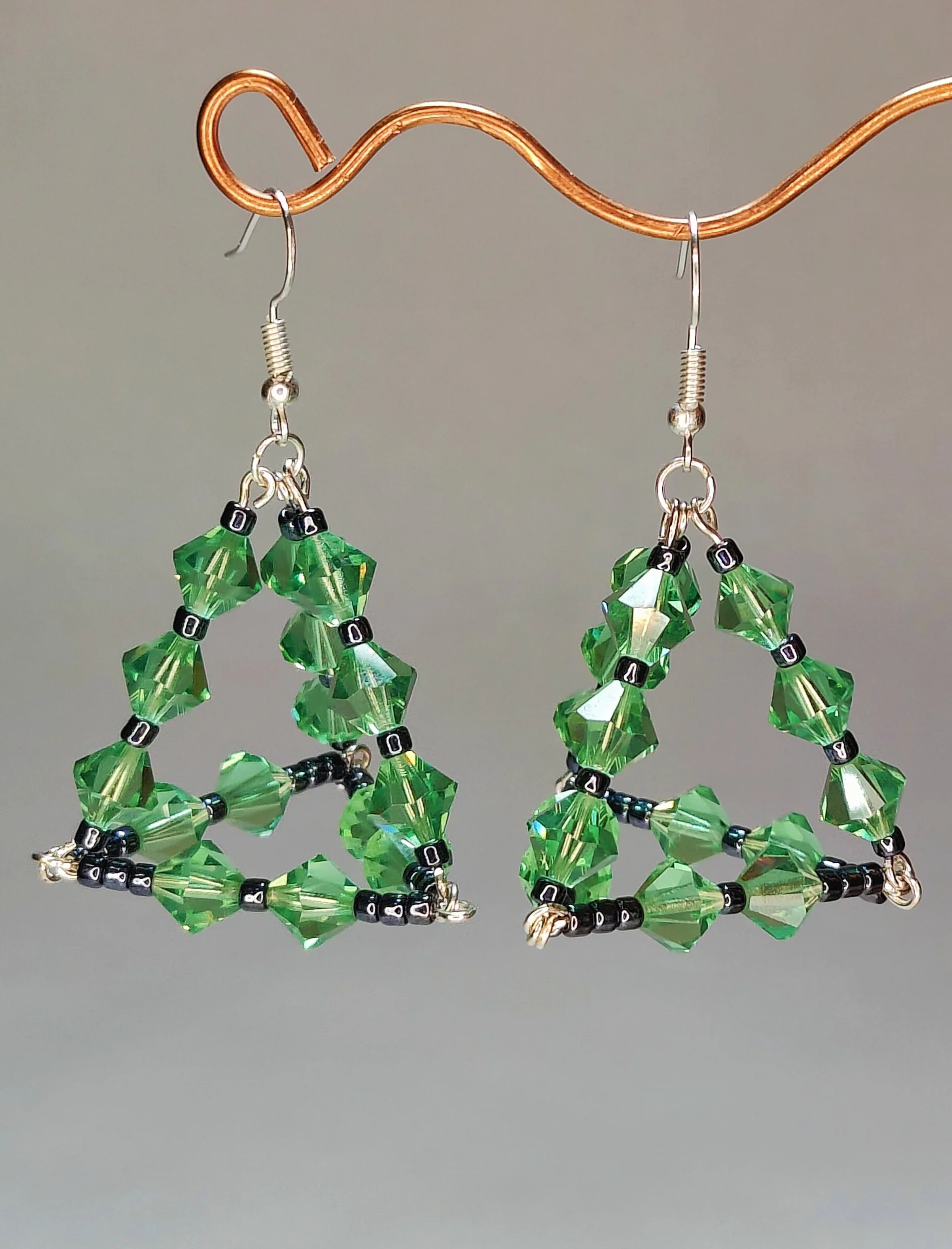 Moss & Metal Pyramid Swarovski Crystal Handcrafted Earrings