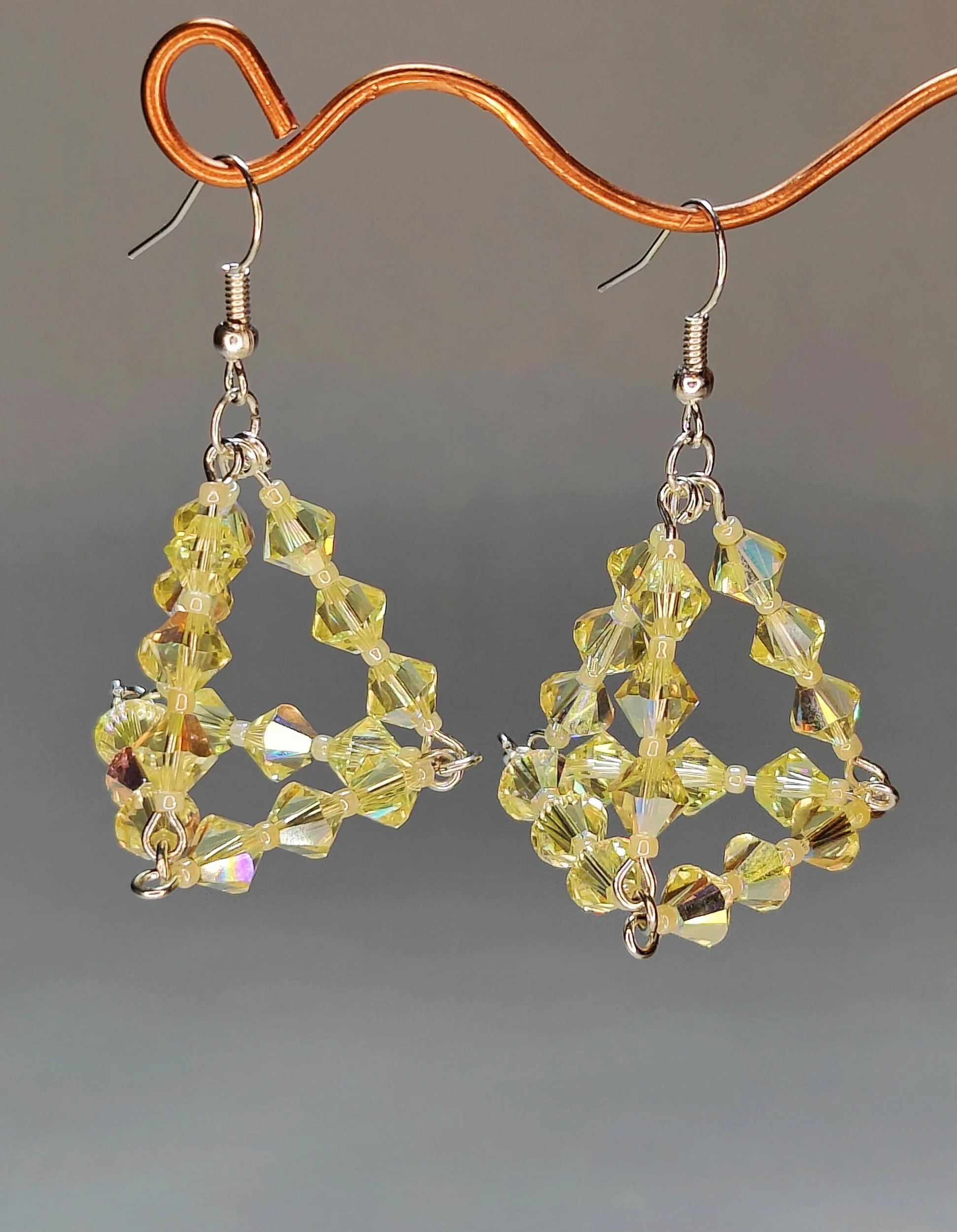 Sunlit Pyramid Swarovski Crystal Handcrafted Earrings