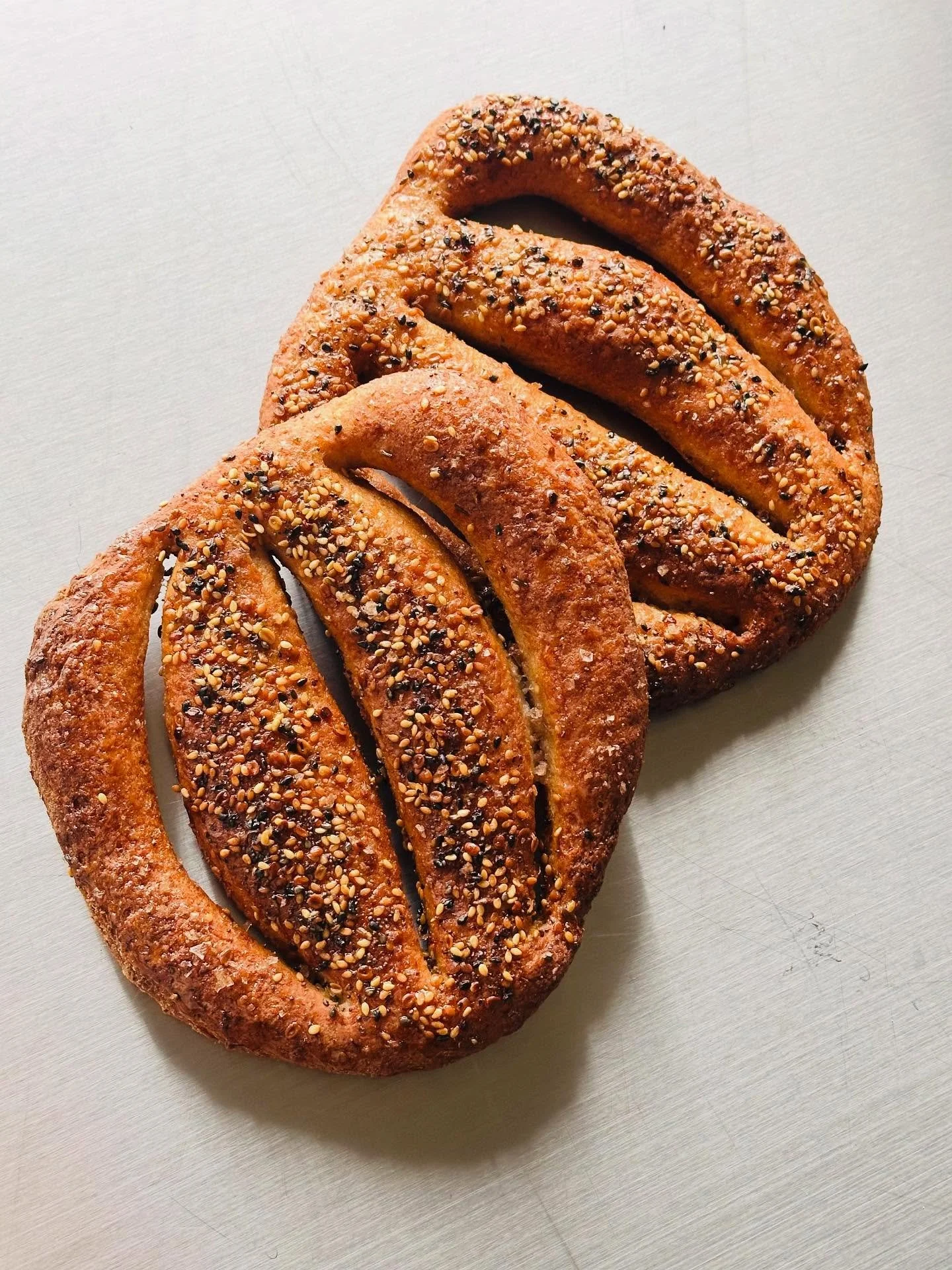 Introducing&hellip; Fougatzel

Half fougasse sculptural sourdough - Half chewy, salty, sweet pretzel 🥨 

These will make their debut at my @the_deep_north stalls 6th &amp; 7th December
X
X
X