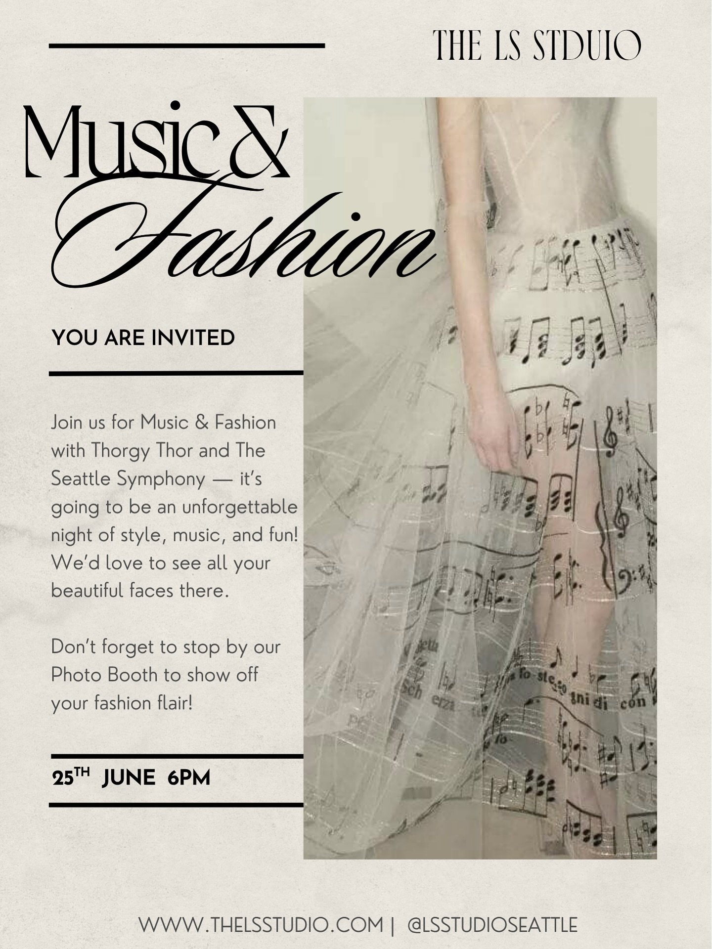 Ladies and Gentlemen,

We are so honored to be part of Music &amp; Fashion with Thorgy Thor and the Seattle Symphony on June 25th! 🎶✨

It&rsquo;s going to be a night filled with fashion, music, and unforgettable moments. 

The evening will kick off 
