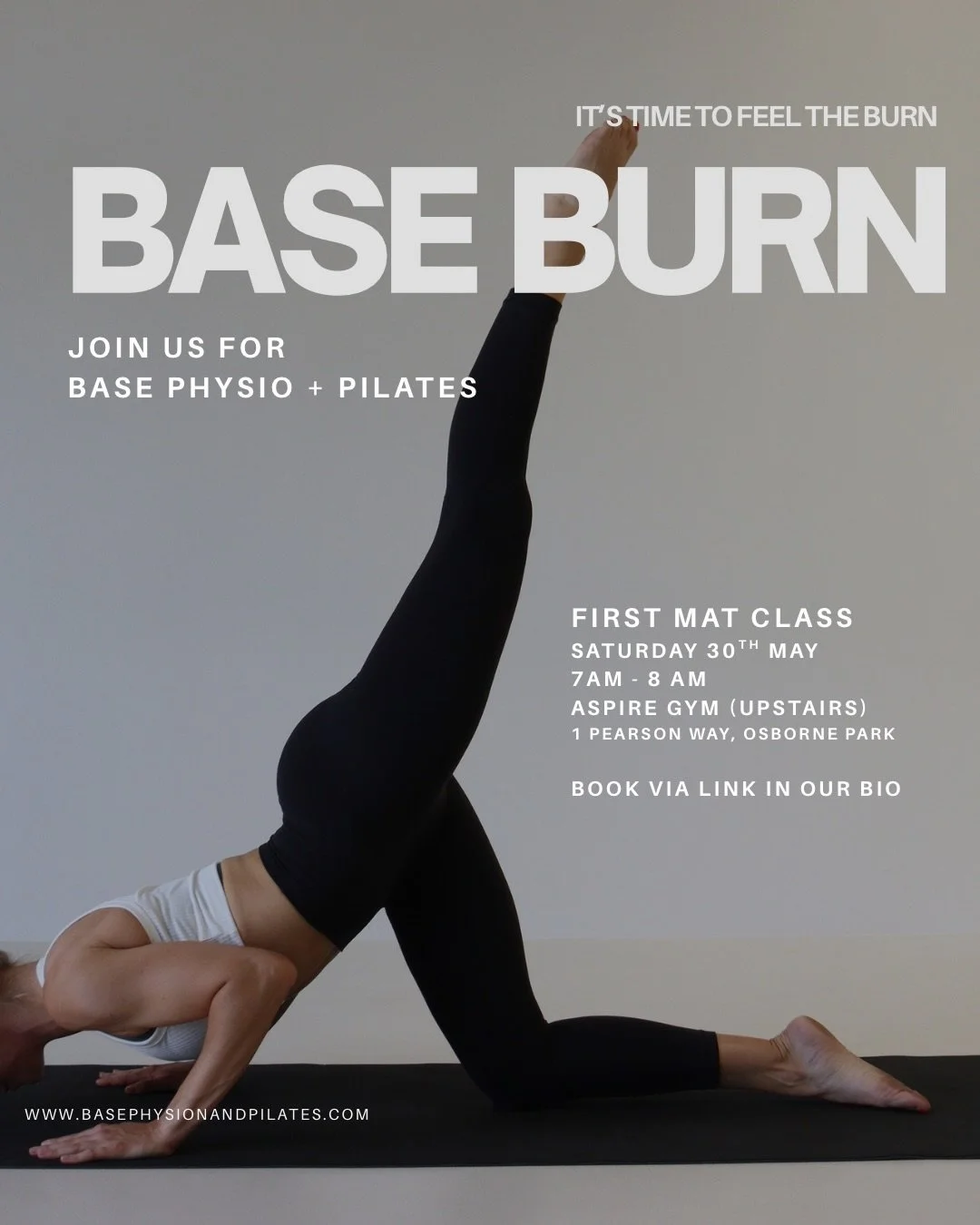 OUR FIRST CLASS ❤️&zwj;🔥

Come and join us for Base Physio + Pilates first mat class. 

Led through a 50-minute signature Base Burn class, with post class goodie bags, nibbles and coffee!

The Basics 💌
WHO: you, your friends, your mum, your brother
