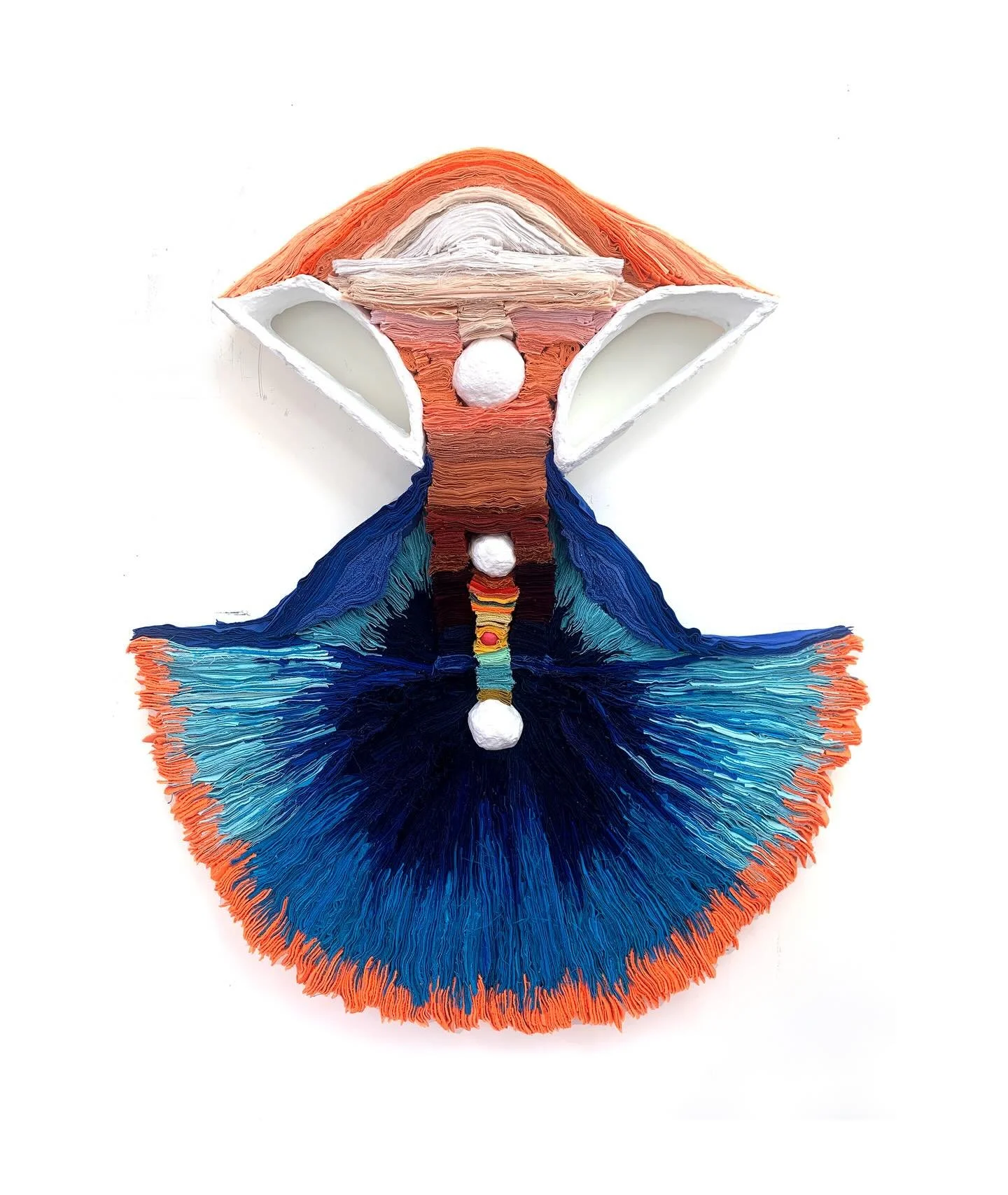 Title:
Sextant To Find Your Third Eye, 2025
post-consumer fabric, paper clay
30&rdquo; L x 34&rdquo; H x 4&rdquo; D
$8,987

Work Represented by: @obras_paris 

All of my work can be thought of as being-ness reimagined.&nbsp; The act of transforming u