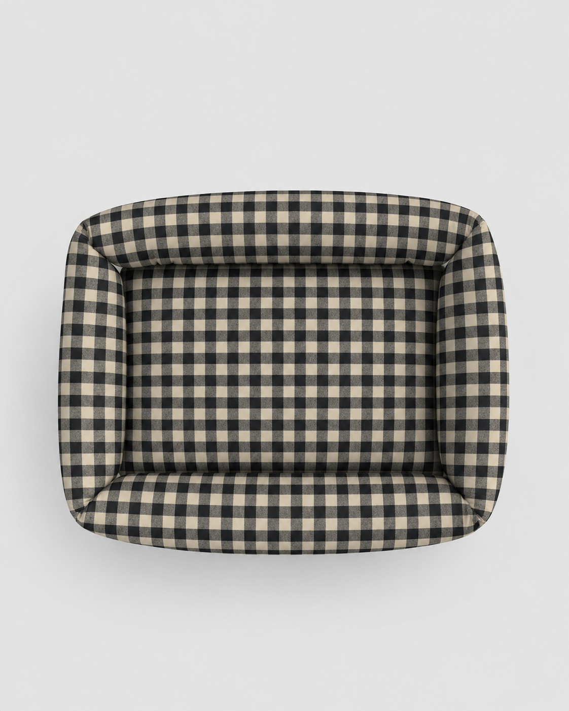 Blue Check Linen Box Dog Bed