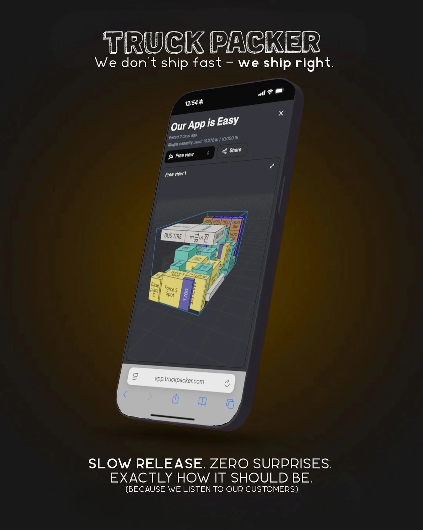 No new drastic app changes here. Just same Truck Packer that we&rsquo;ve been working on for over a year. When we ship (that&rsquo;s tech speak for push out) updates we tend to do it in gradual changes that you may not even notice are happening&helli