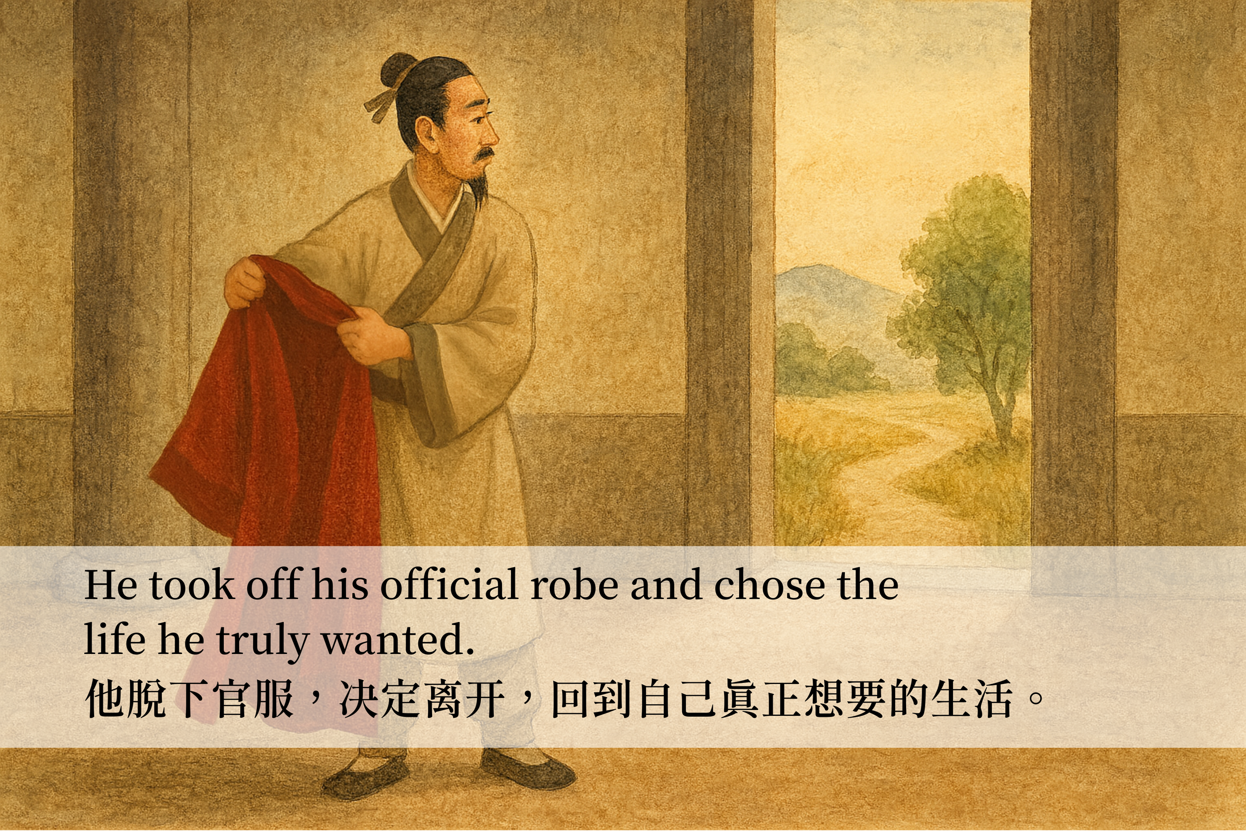 陶渊明生活在宁静的乡村，亲近土地和自然。 (7).webp