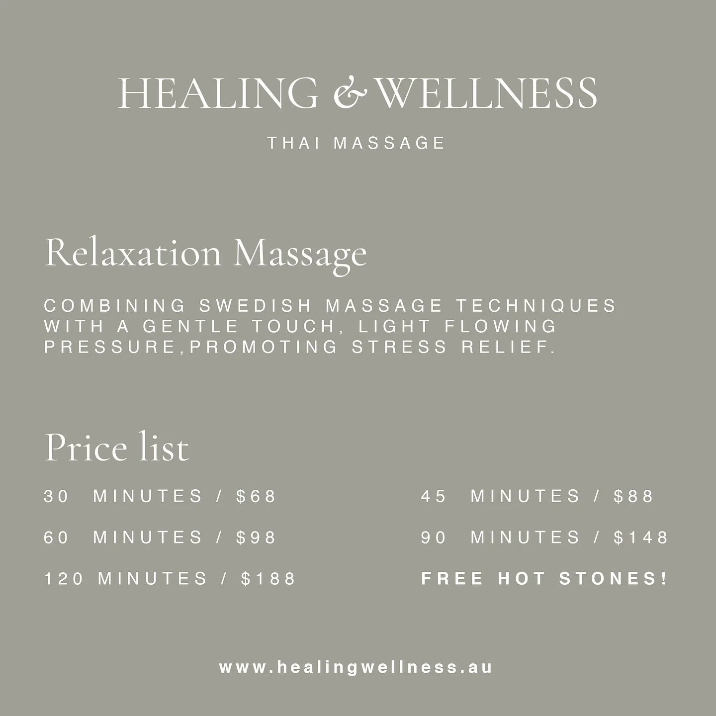 Relaxation massage price list here