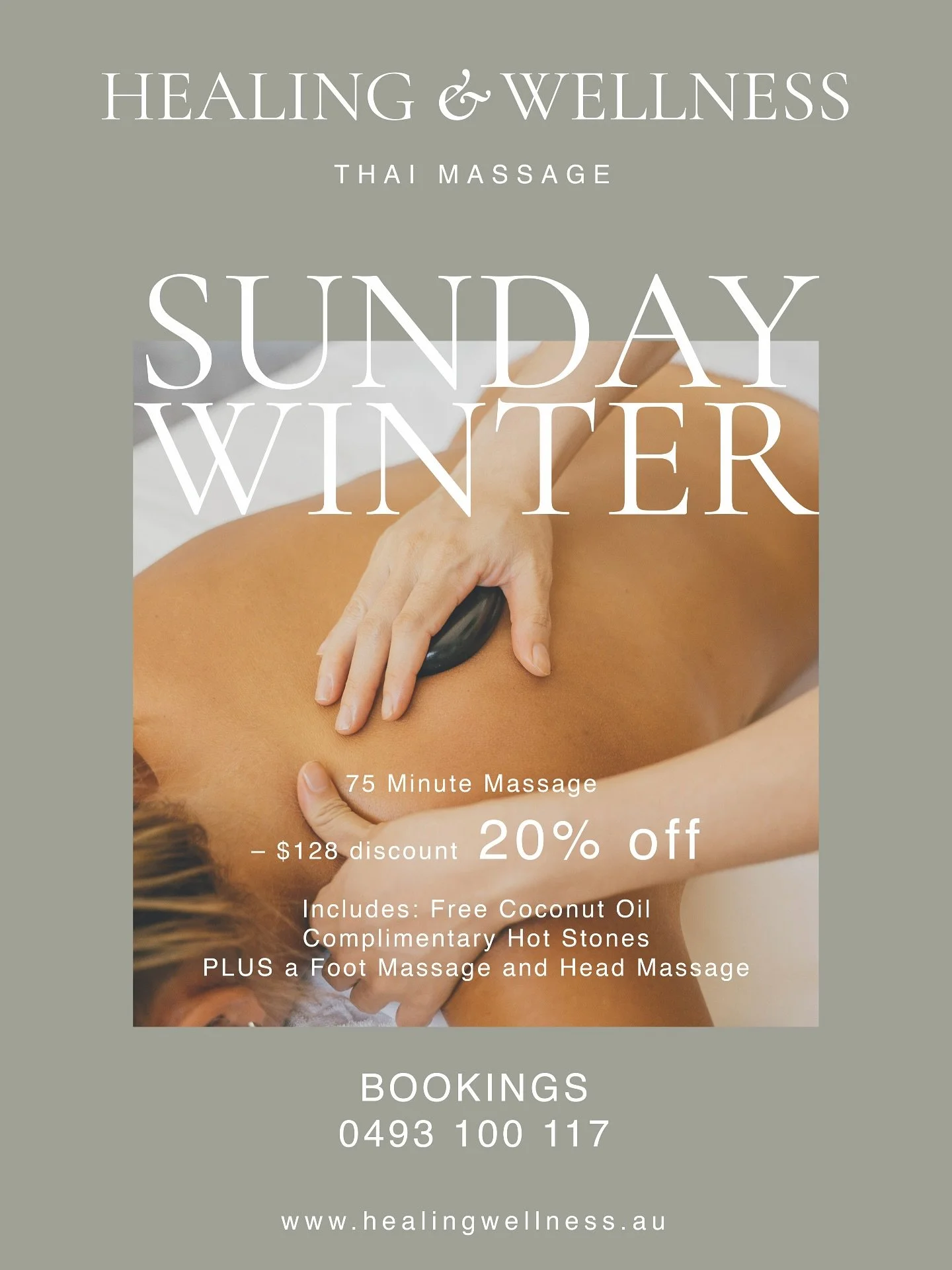Sunday Winter promotion 75 minutes head and foot including discount 20% off / 0493 100 117 for booking! #massage #thaimassage #sudneymassage #beaconsfield #sydney