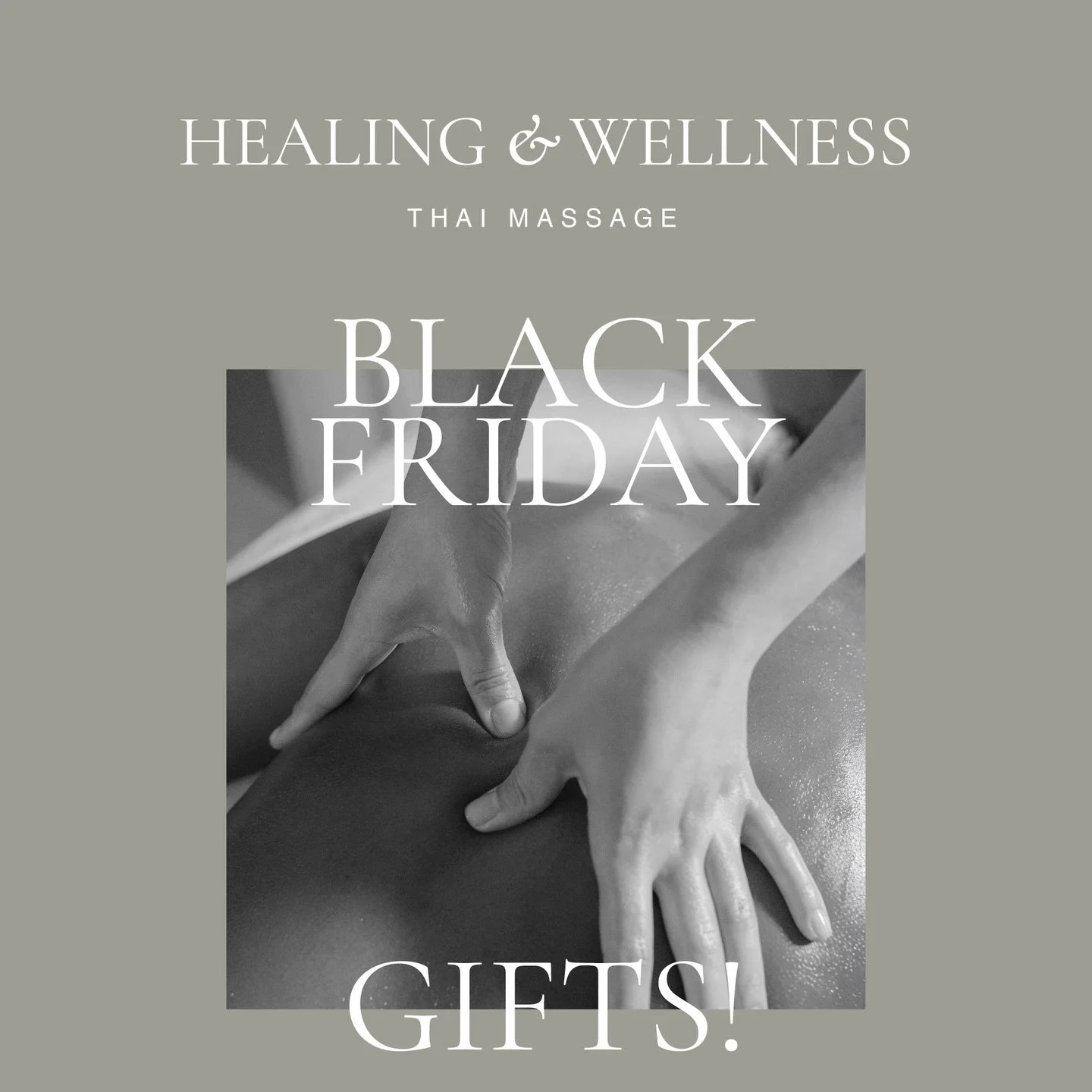 This Black Friday, every service becomes a luxury.
Immerse yourself in 20% OFF all treatments &mdash;
&bull; Traditional Thai Massage
&bull; Relaxation &amp; Aroma Oil Massage
&bull; Deep Tissue Therapy
&bull; Back, Neck &amp; Shoulder Release
&bull;