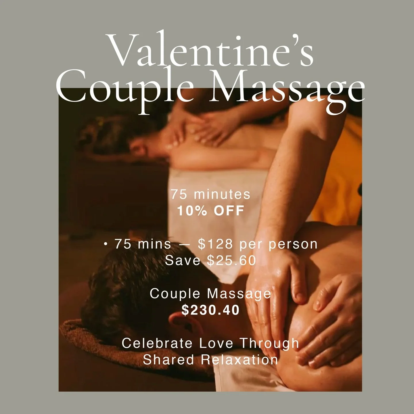 A moment of stillness.
A moment together.

✨ Valentine&rsquo;s Couple Massage
75 minutes of shared relaxation
$230.4 per couple | Save $25.60
Limited Valentine availability

#ValentinesMassage #CoupleMassage #ValentinesSydney #MassageSydney #Beaconsf