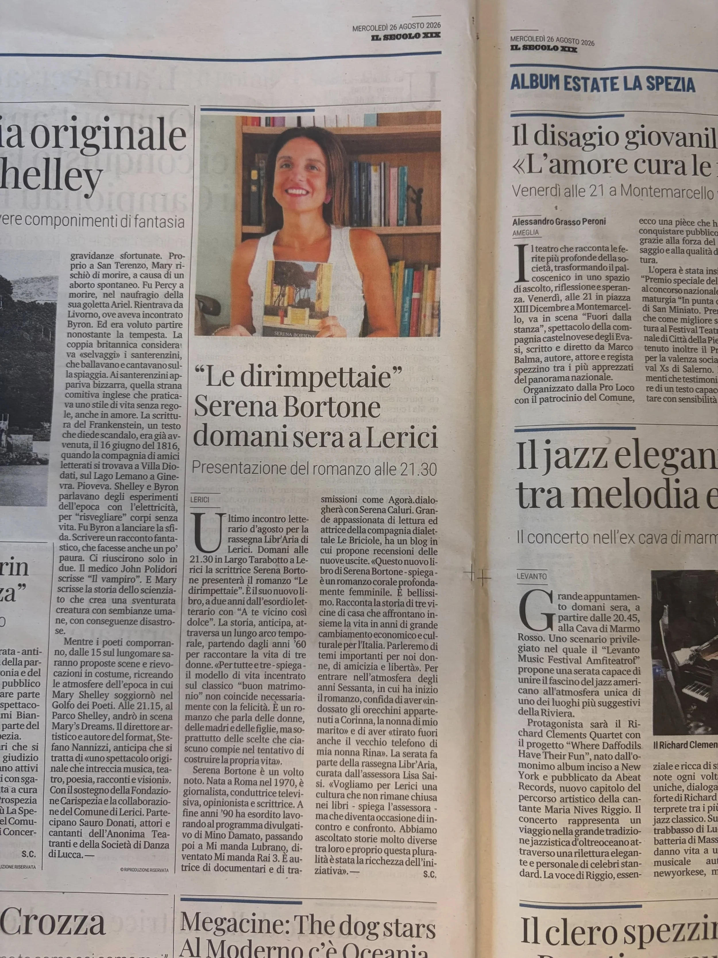 ❤️Oggi vi parlo di una cosa che mi ha resa molto felice la scorsa settimana!
Alla vigilia della presentazione del romanzo 'Le dirimpettaie', della fantastica conduttrice Serena Bortone, Il Secolo XIX ha raccontato l&rsquo;incontro della rassegna Libr