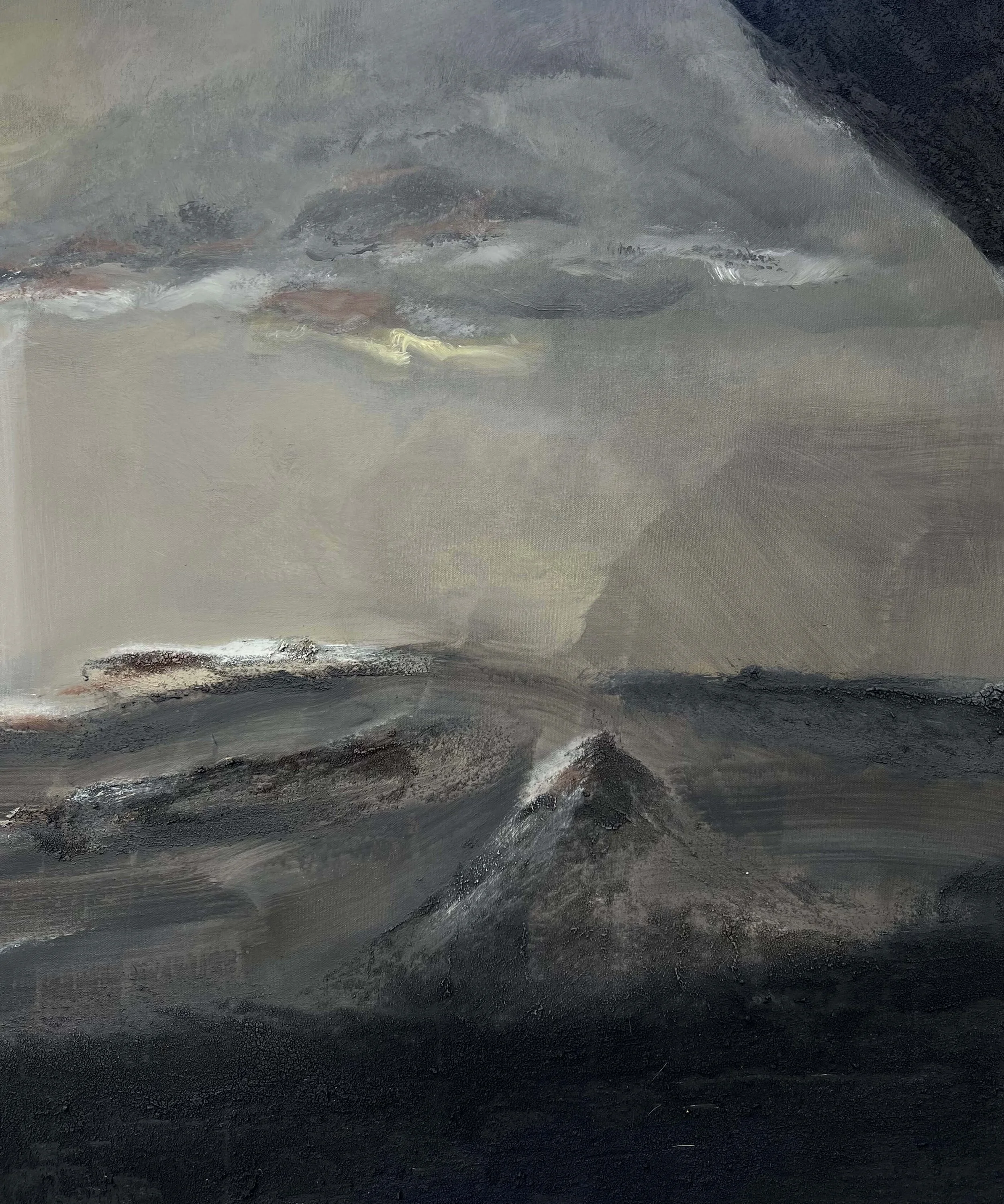 Monumentality original abstract painting on canvas, atmospheric dark seascape composition, contemporary London artist