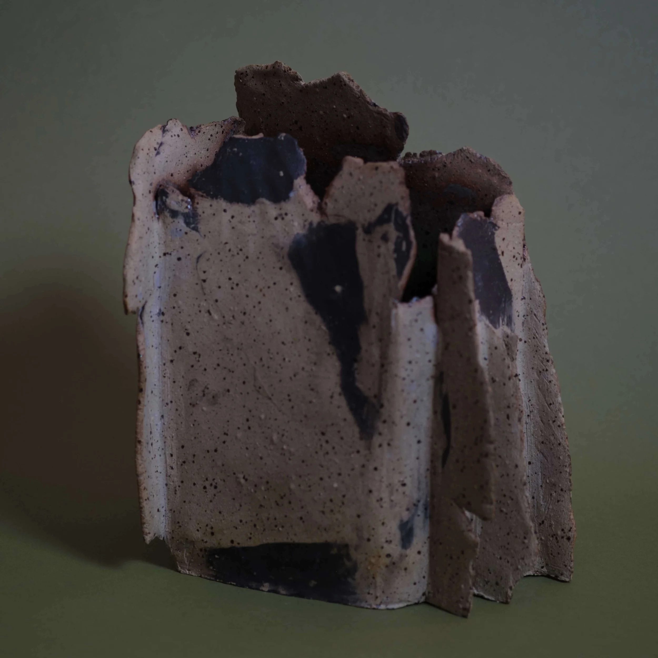 Mountain Vessel II contemporary ceramic vessel with rugged sculptural edges and natural clay texture, handmade pottery artwork