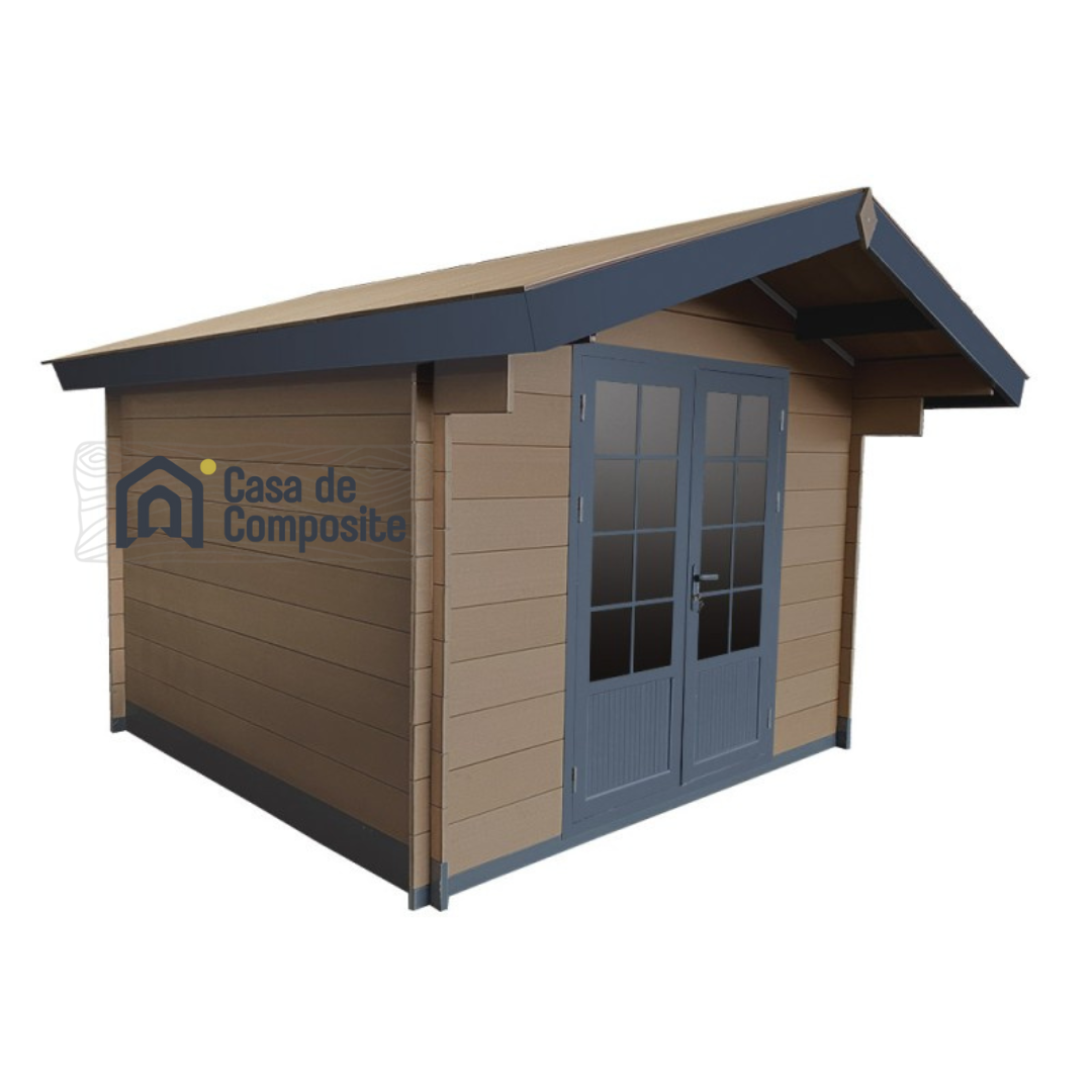 9m2 Brown Composite Garden Room with Double-Glazed Aluminium Double Doors