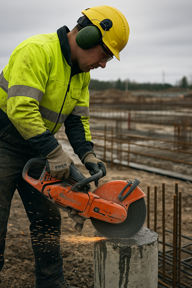 Kapning av betongpåle med motorkap