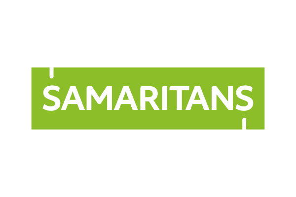 Green rectangle with bold white logo for SAMARITANS