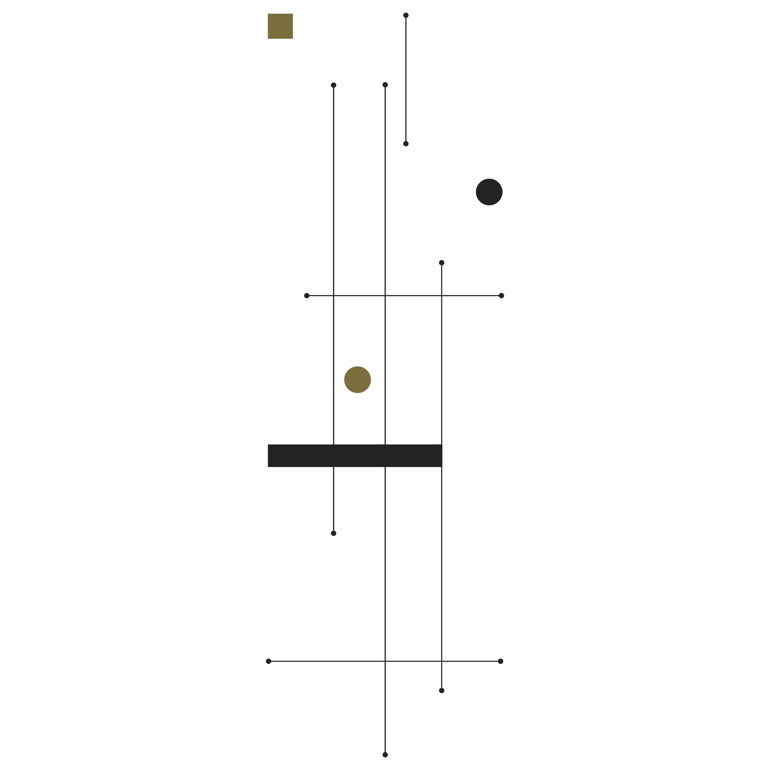 A graph with a black background and white grid lines. It features two technical data points represented by gold and gray circles, connected by lines. A horizontal black bar and several small black dots are also present, with some lines extending from the data points to the edges of the graph.