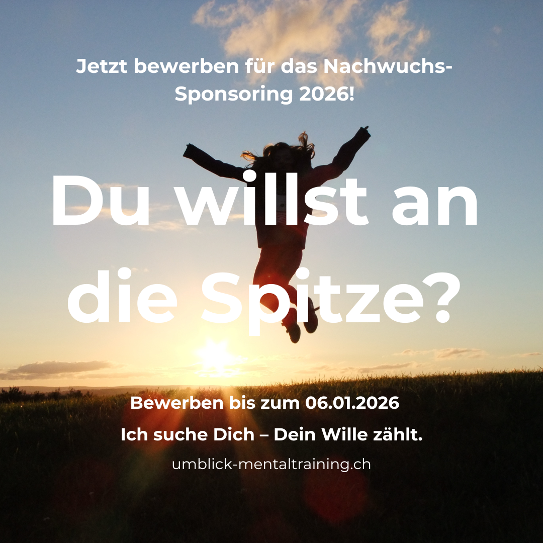 Eine Person springt in die Luft vor einem Sonnenuntergang, begleitet von einem Text, der zu Bewerbungen für das Nachwuchssponsoring 2026 aufruft.