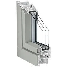 Close-up of a cross-section of a window frame showing glass panes and insulation.