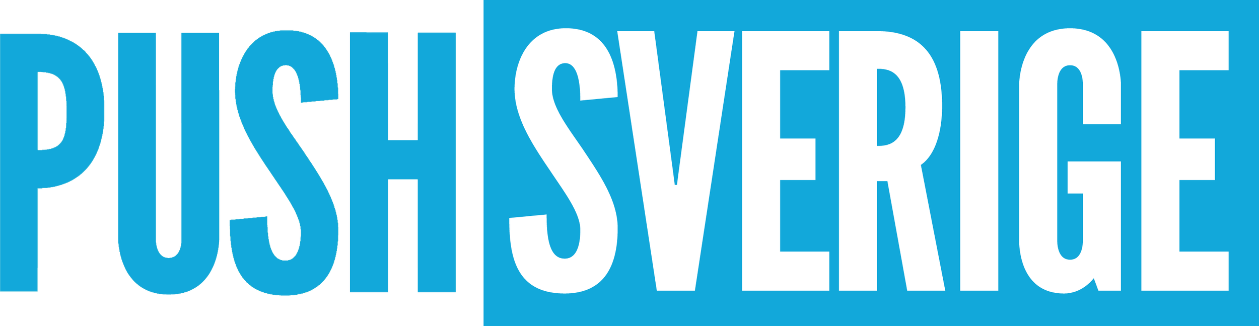 Texten 'PUSH Sverige' i blått och vitt.