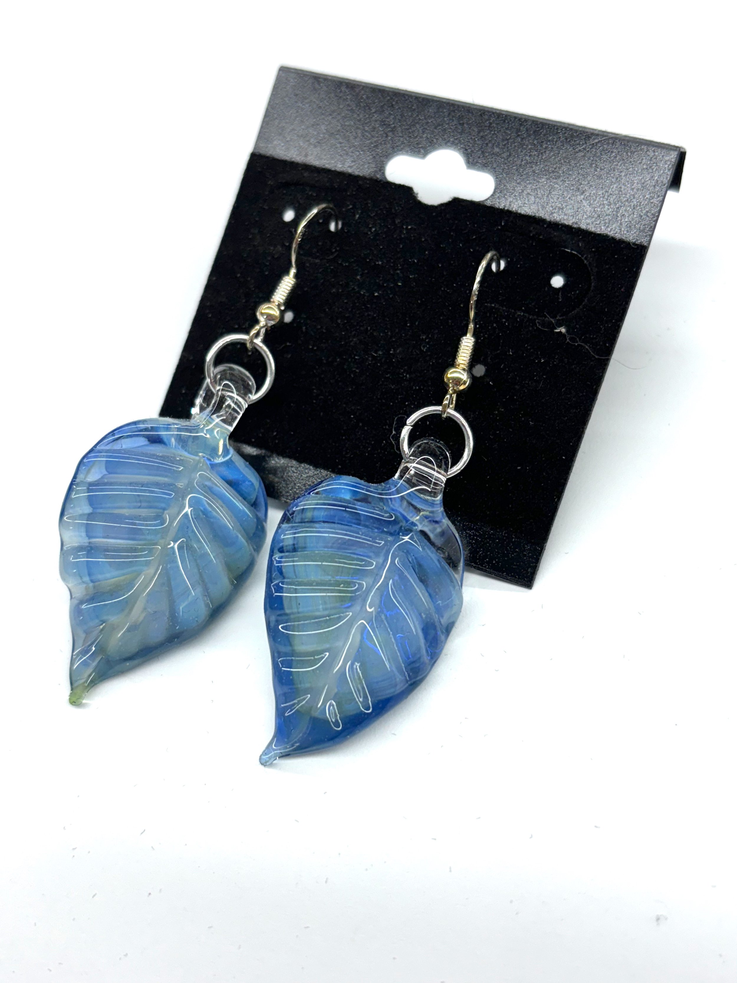Silver Blue leaf earrings