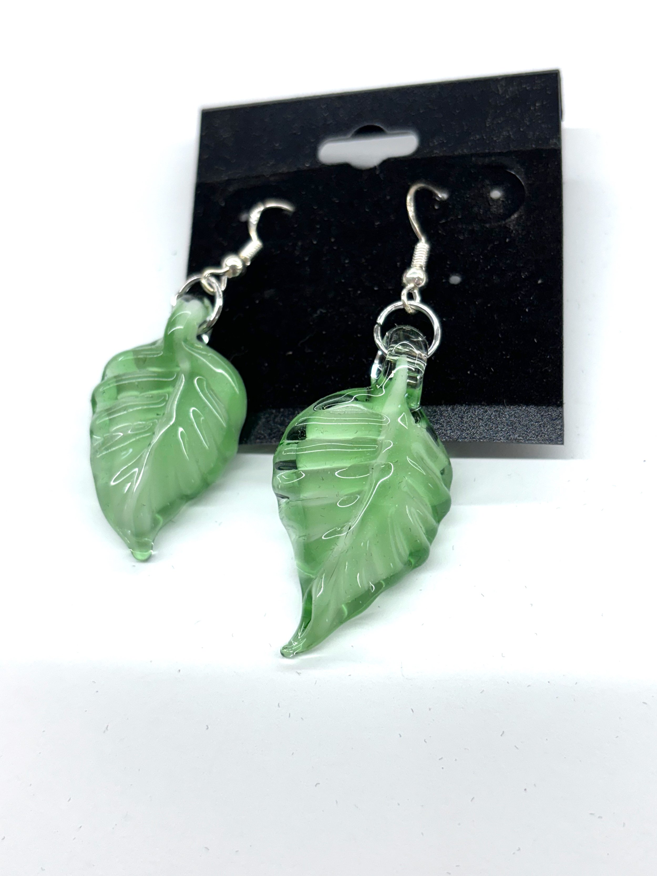 Transparent Green leaf earrings