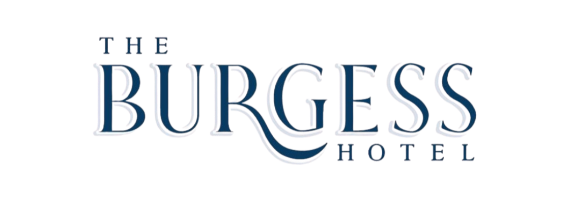 Logo for The Burgess Hotel with stylized text and horizontal lines