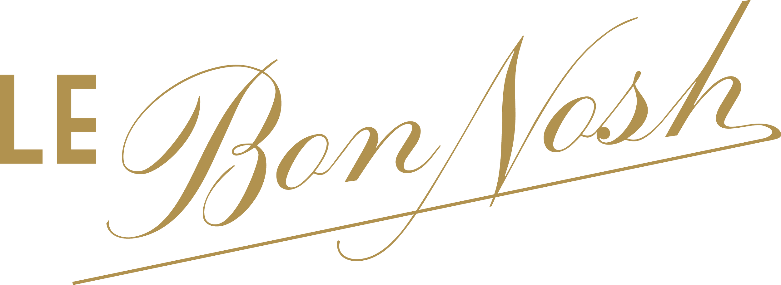 Stylized text logo for 'Le Bon Marché' in elegant gold script.