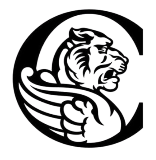 A dark-colored graphic design featuring a detailed lion's face in profile, surrounded by a circular outline.