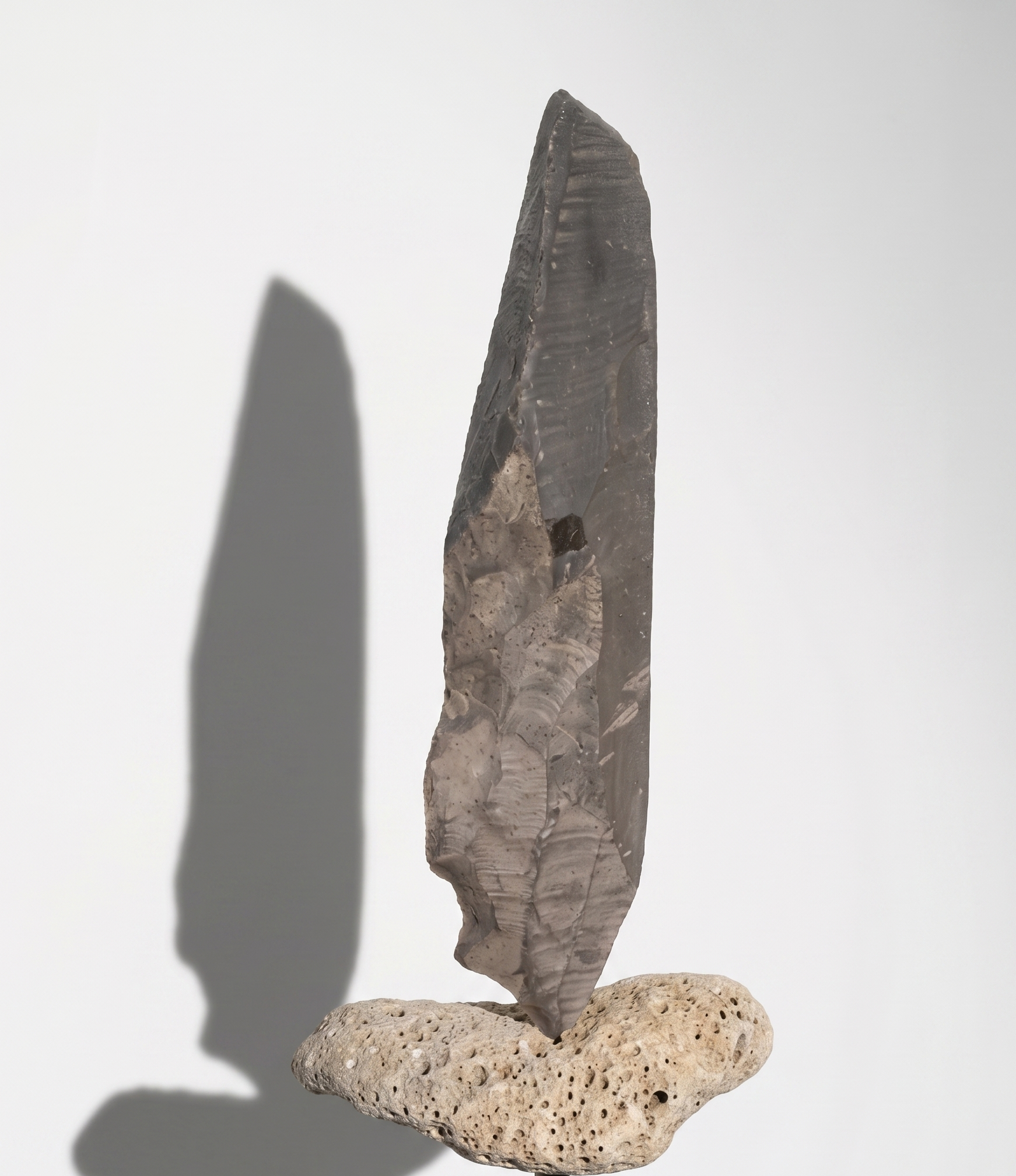 Seen you in the mountain, found you in the sea (African wonderstone), 2026, Black pyrophyllite, coral,         12” x 3” x .5”