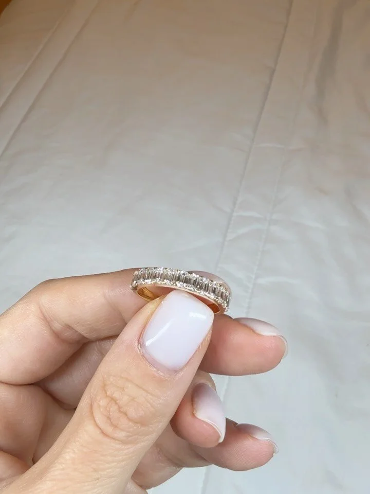 Beauuuutiful low profile 1ctw emerald cut 1/2 band. I&rsquo;m a sucker for emerald cut, so maybe I&rsquo;m biased, but I&rsquo;m obsessssed!