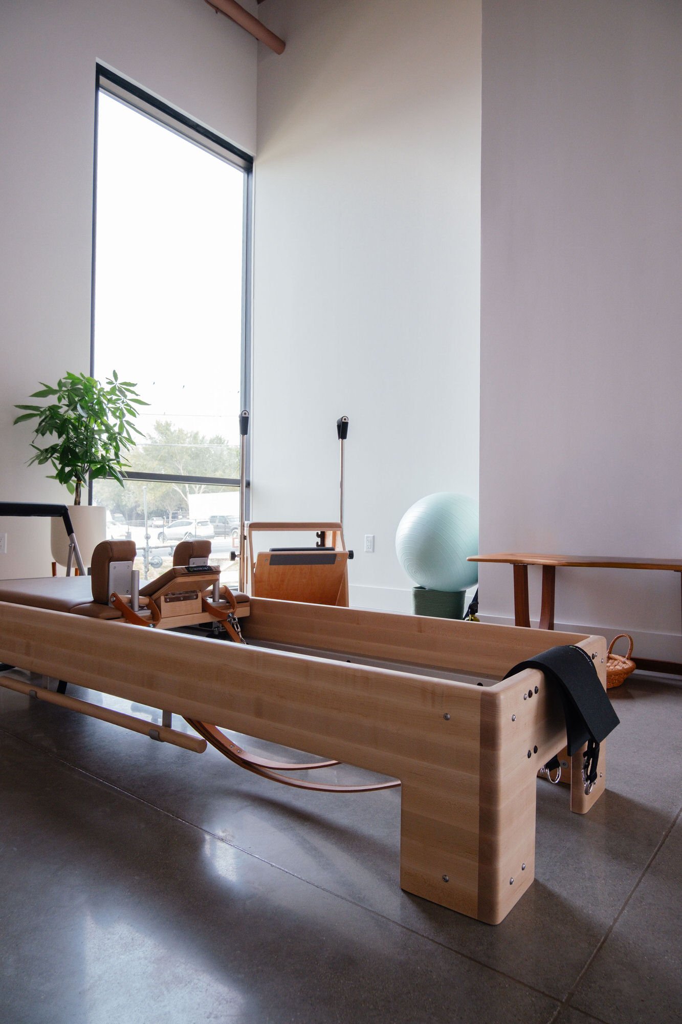 Pilates reformer machine at Monument Pilates studio in Pfugerville, TX