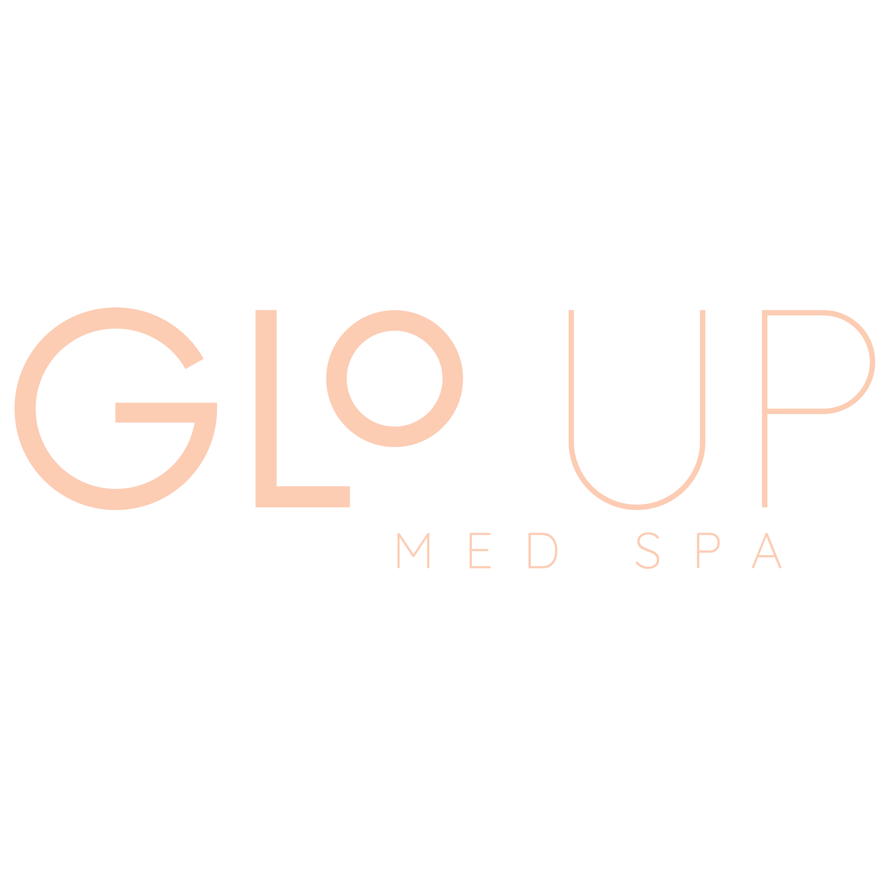 Logo for Glow Up Med Spa with black background and pink text.